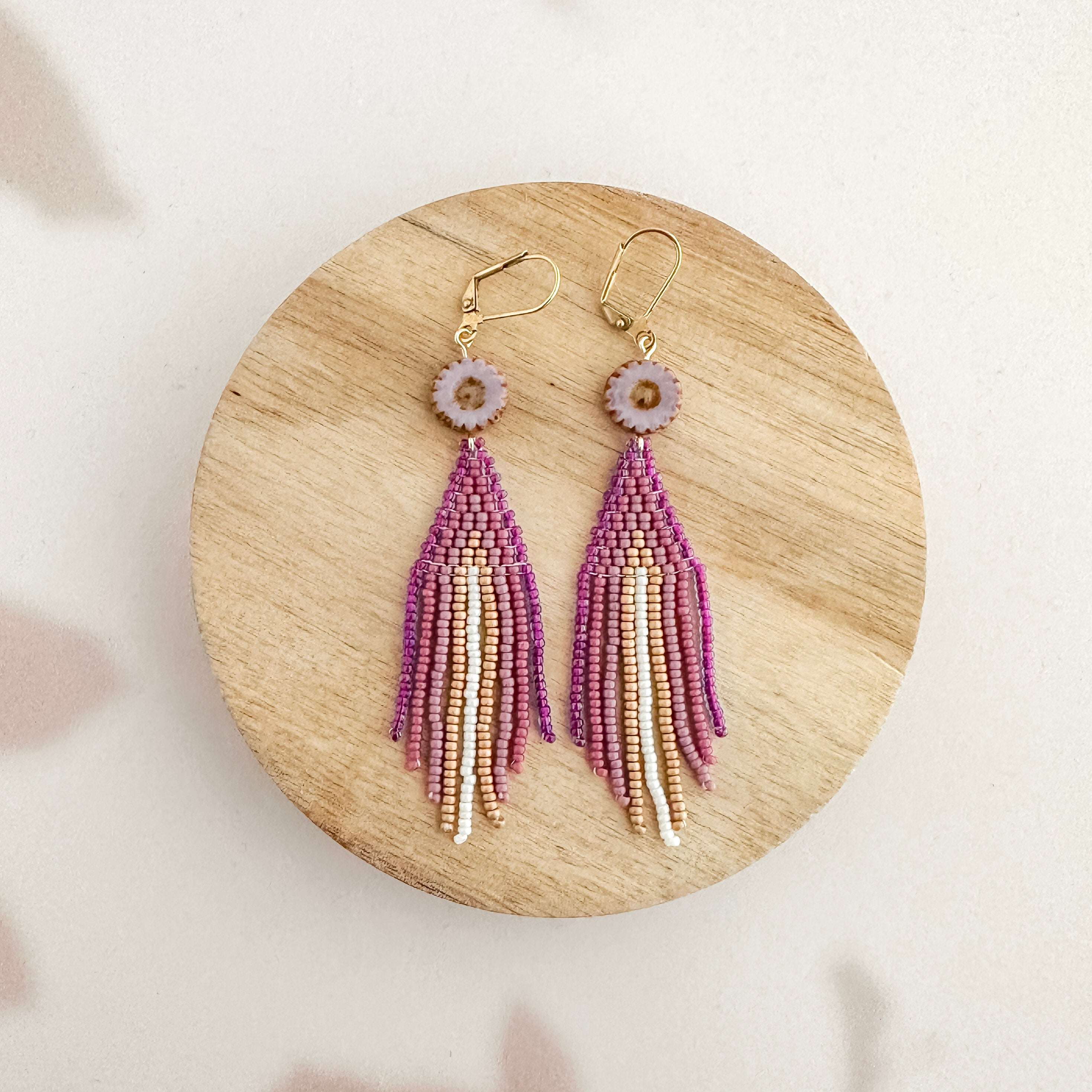 Purple Floral Fringe Earrings