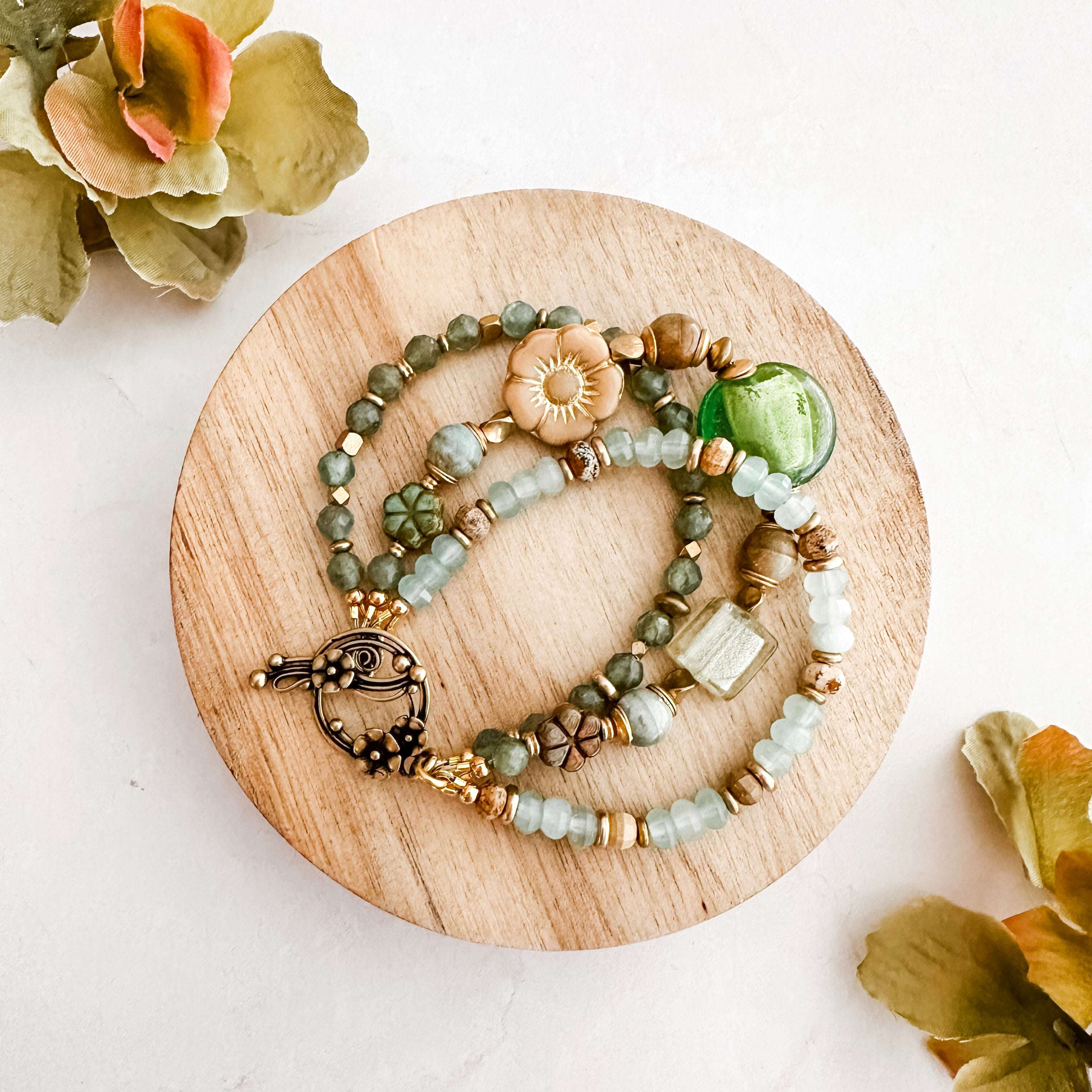 Warm Green Floral Bracelet