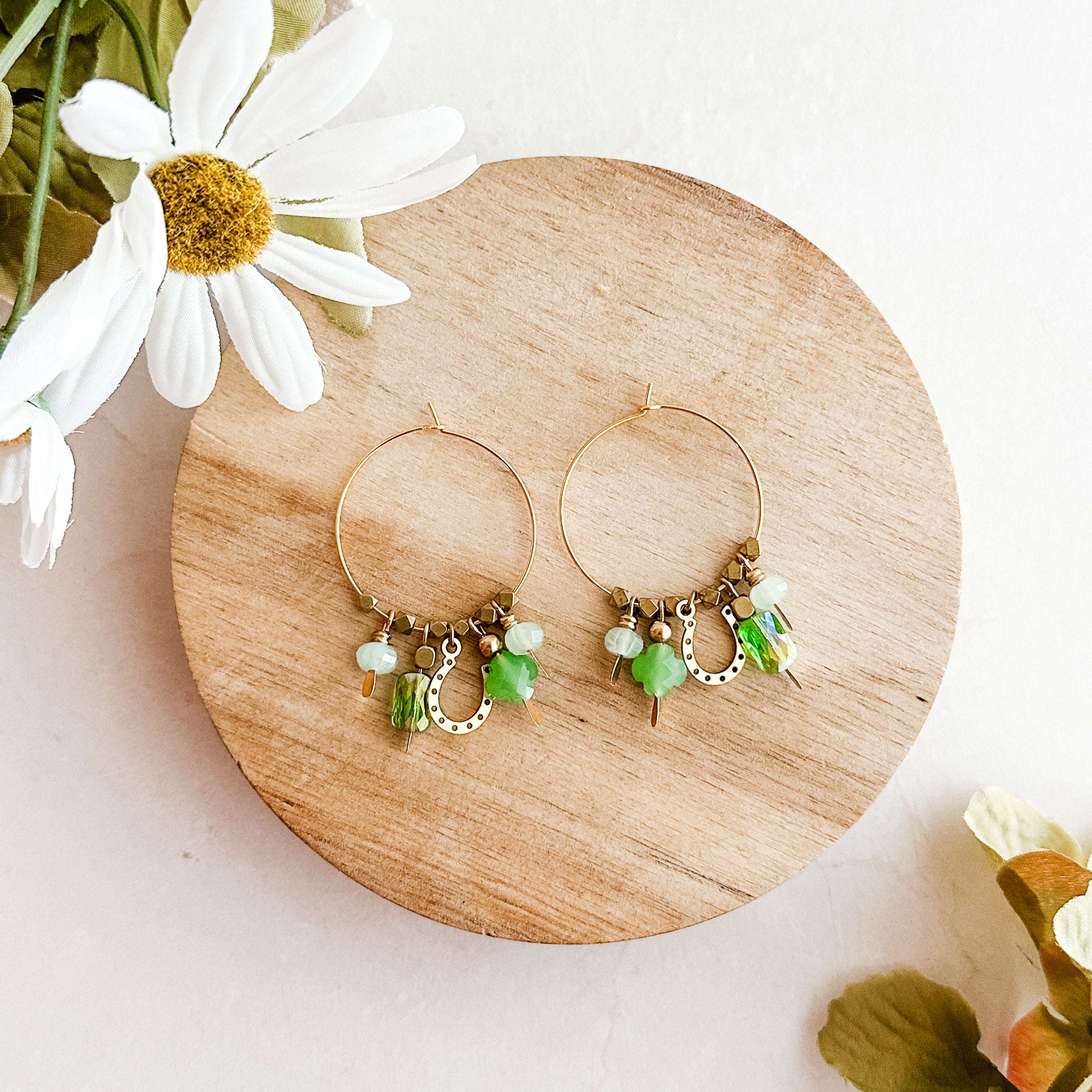 Green Lucky Hoop Earrings