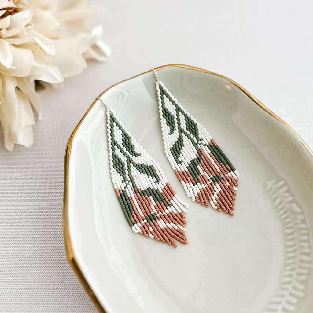 Vintage Floral Beaded Fringe Earrings