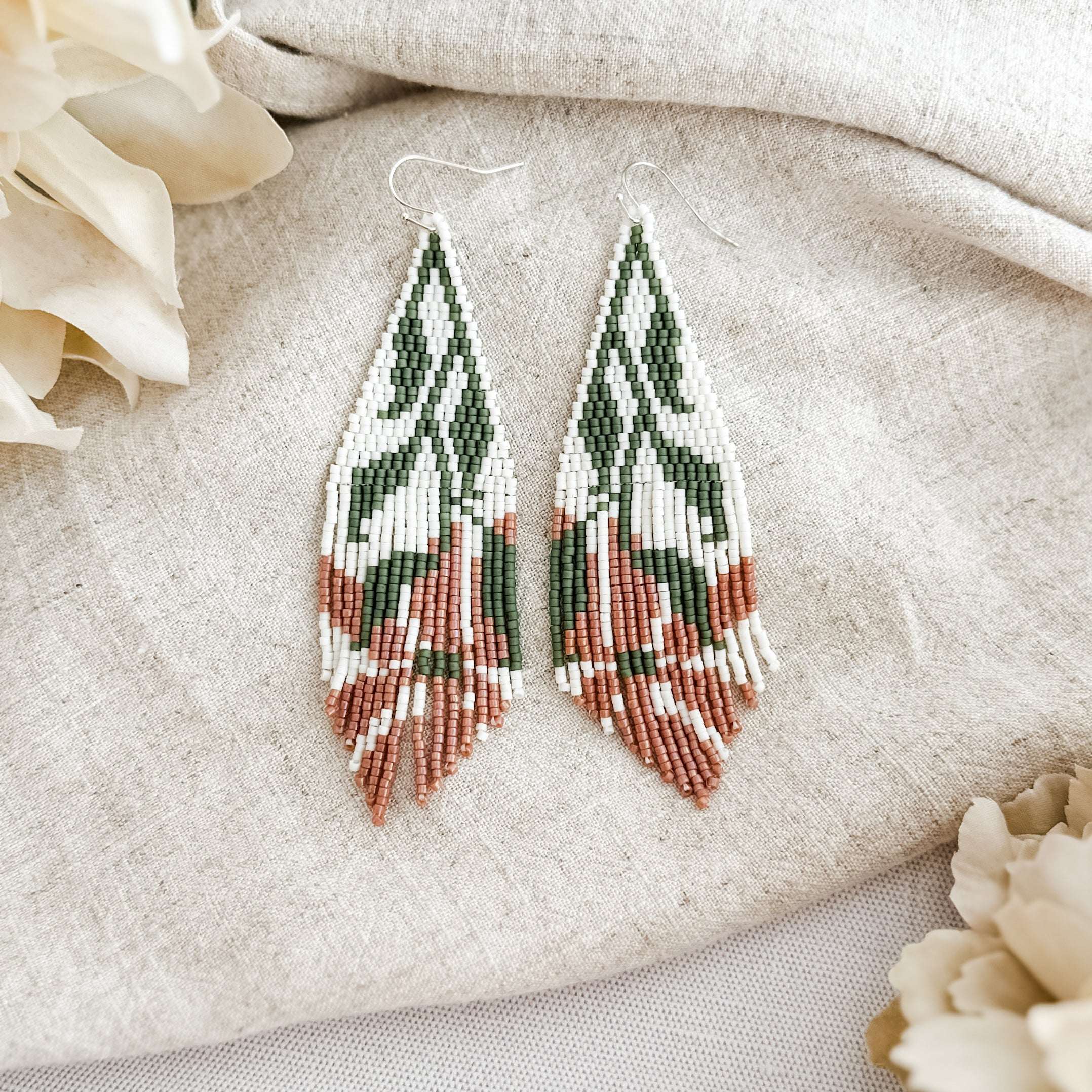 Vintage Floral Beaded Fringe Earrings