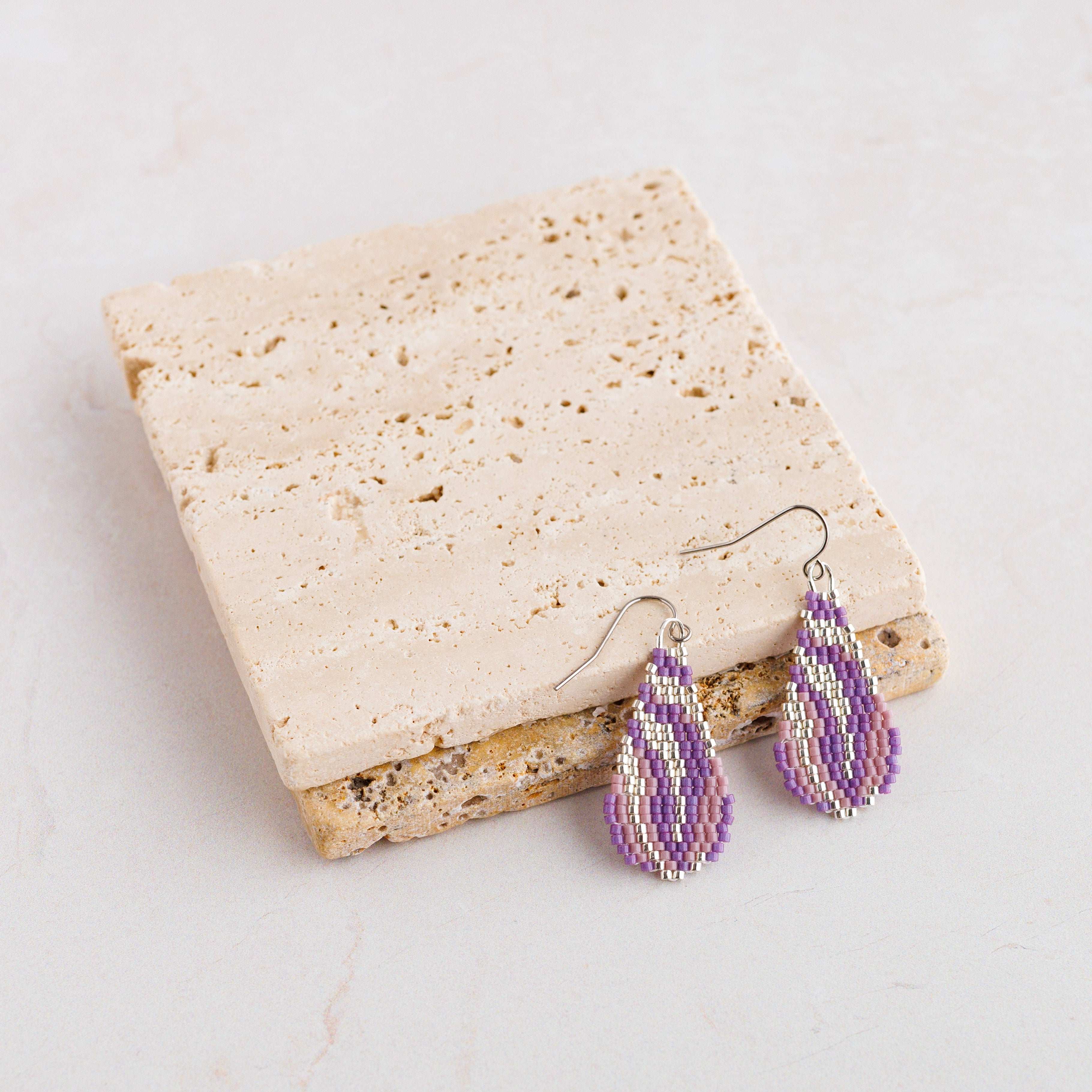 Purple Luminescent Teardrop Beaded Earrings