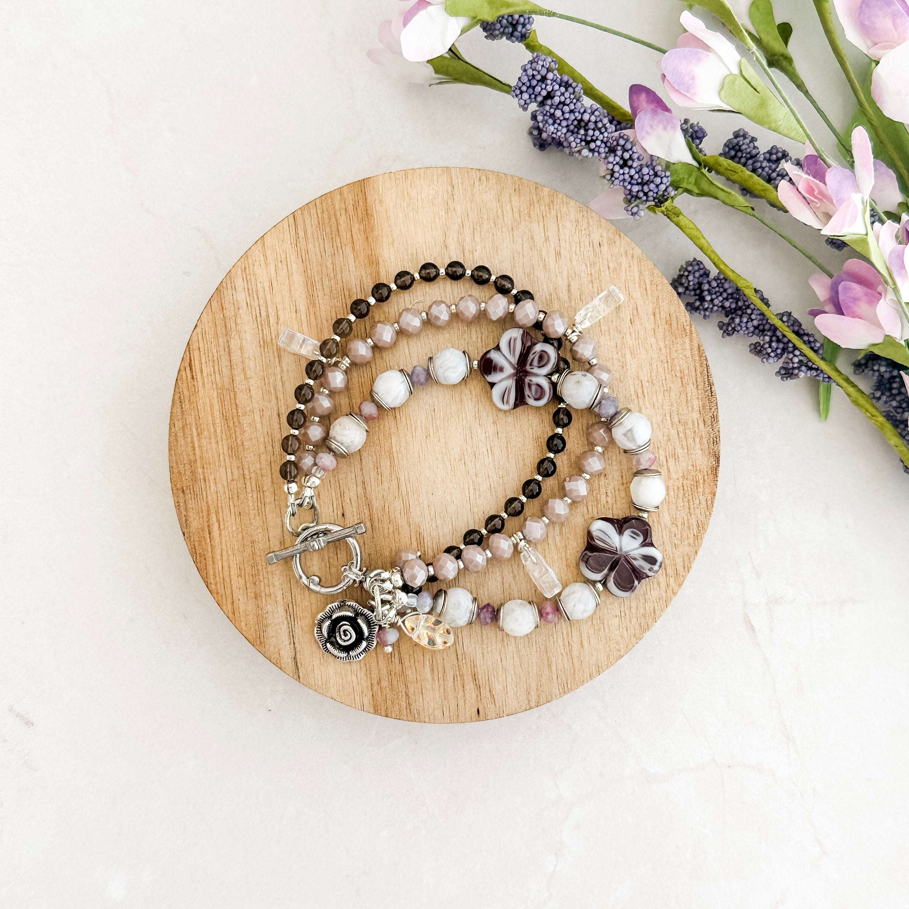 Multi Mauve Floral Gemstone Bracelet