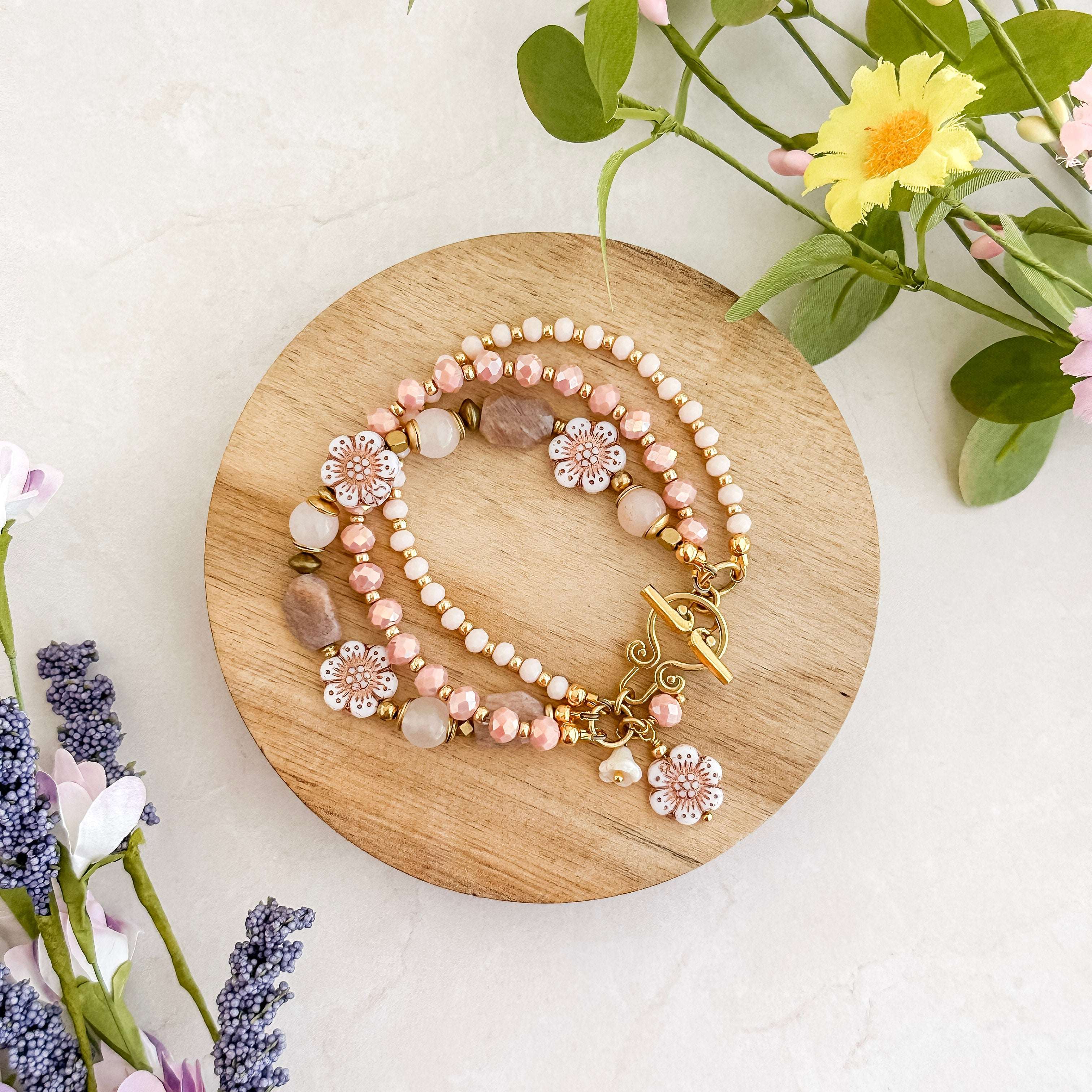Peach Floral Multi Bracelet