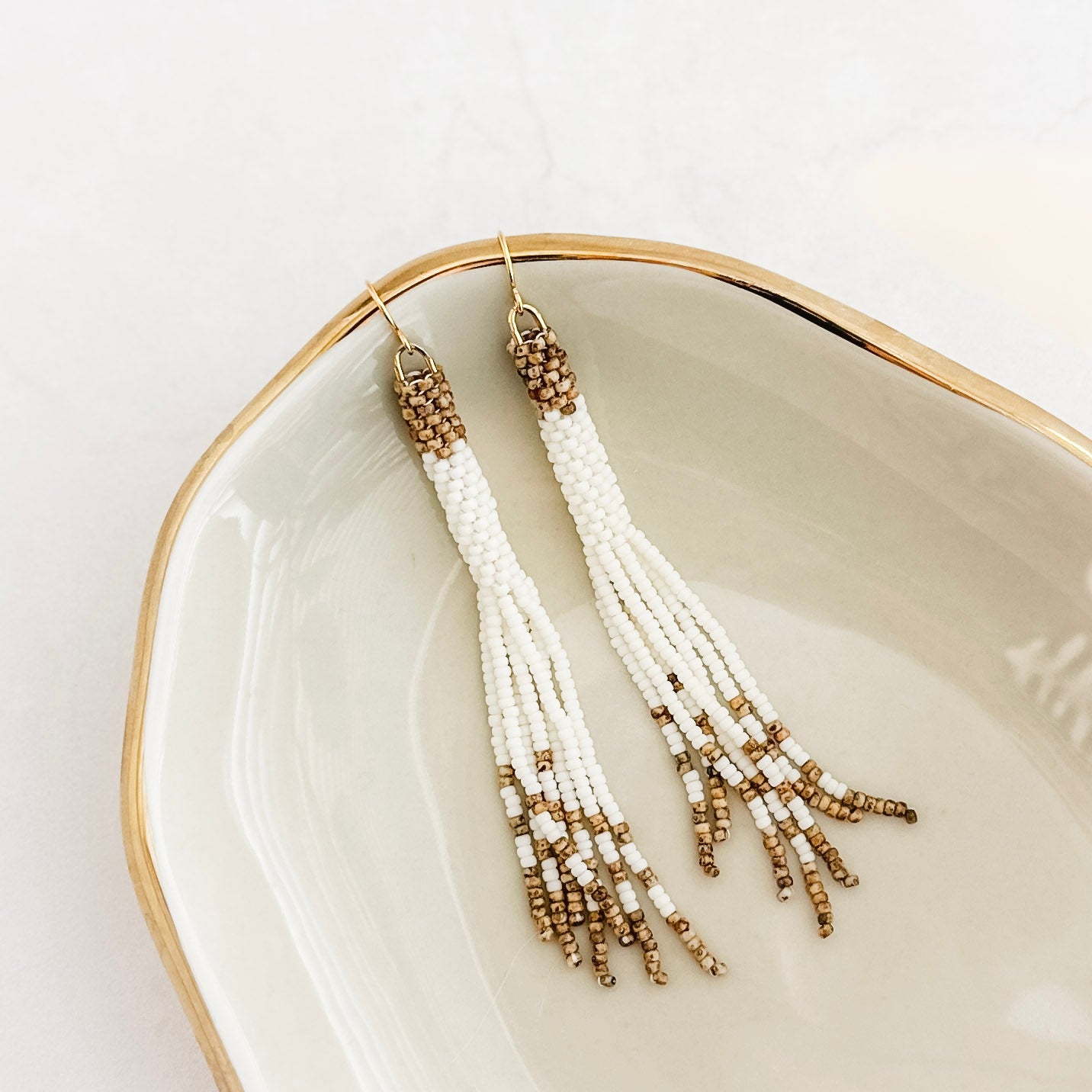 Picasso Brown Peyote Beaded Tassel Fringe Earrings