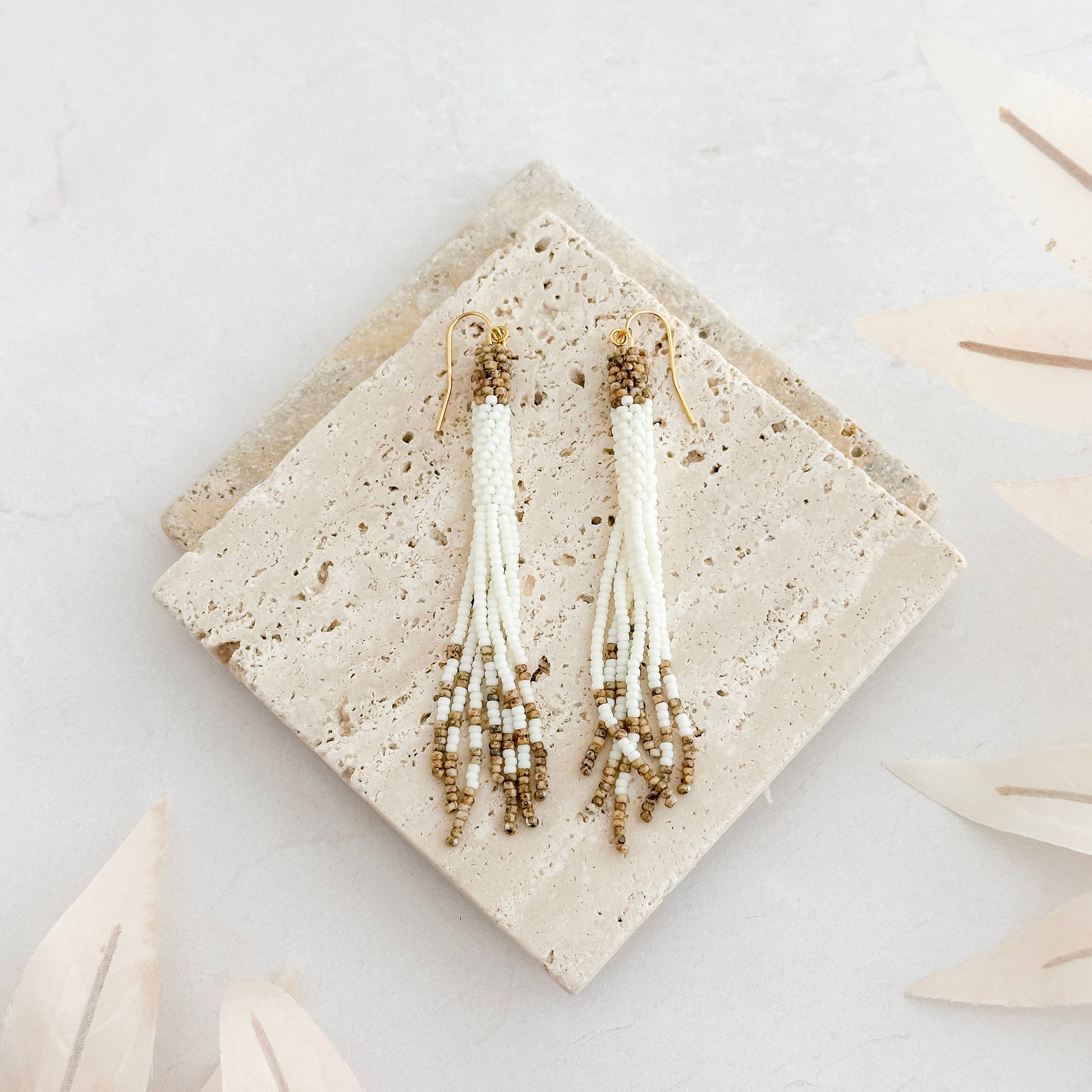 Picasso Brown Peyote Beaded Tassel Fringe Earrings