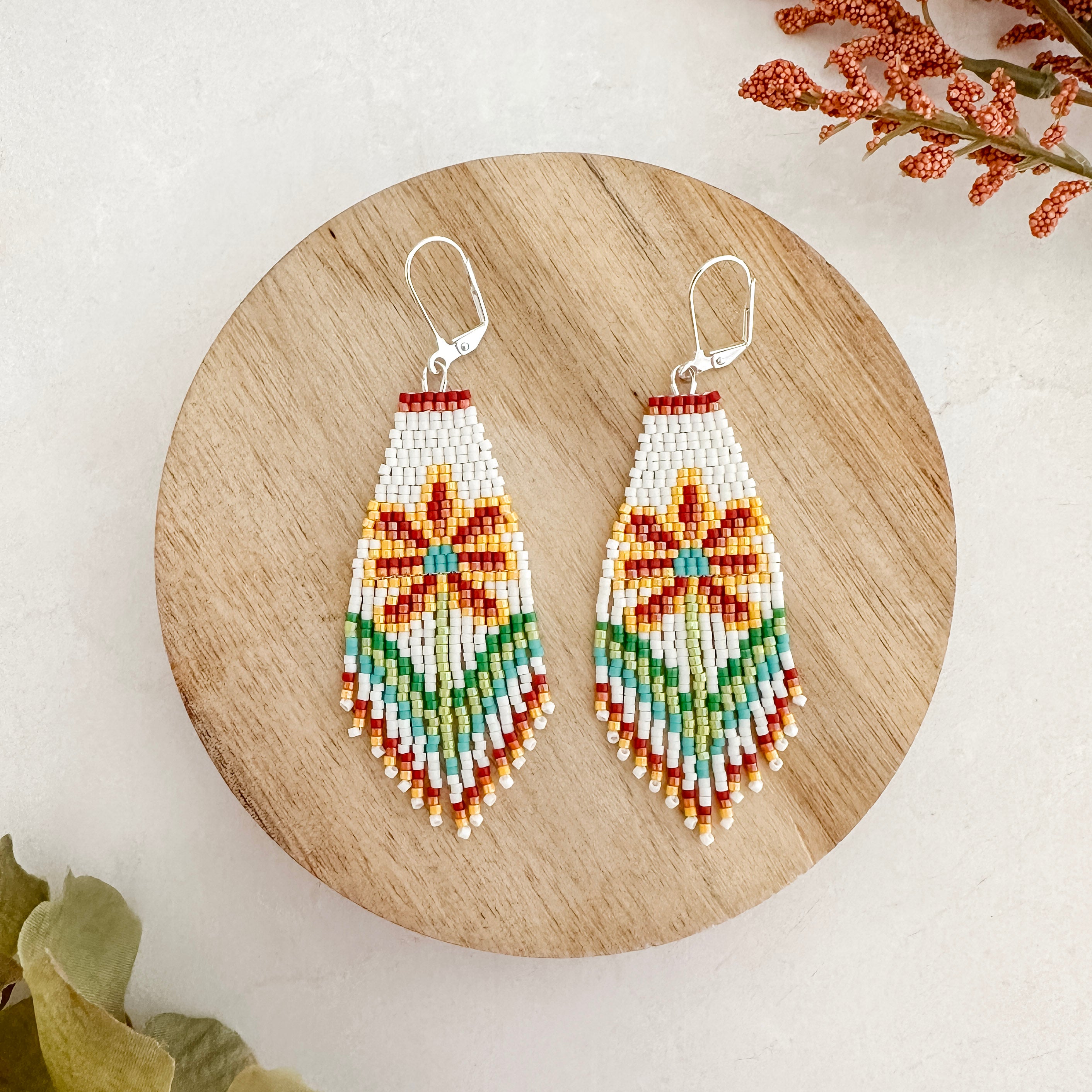 Miyuki Sunflower Beaded Fringe Earrings