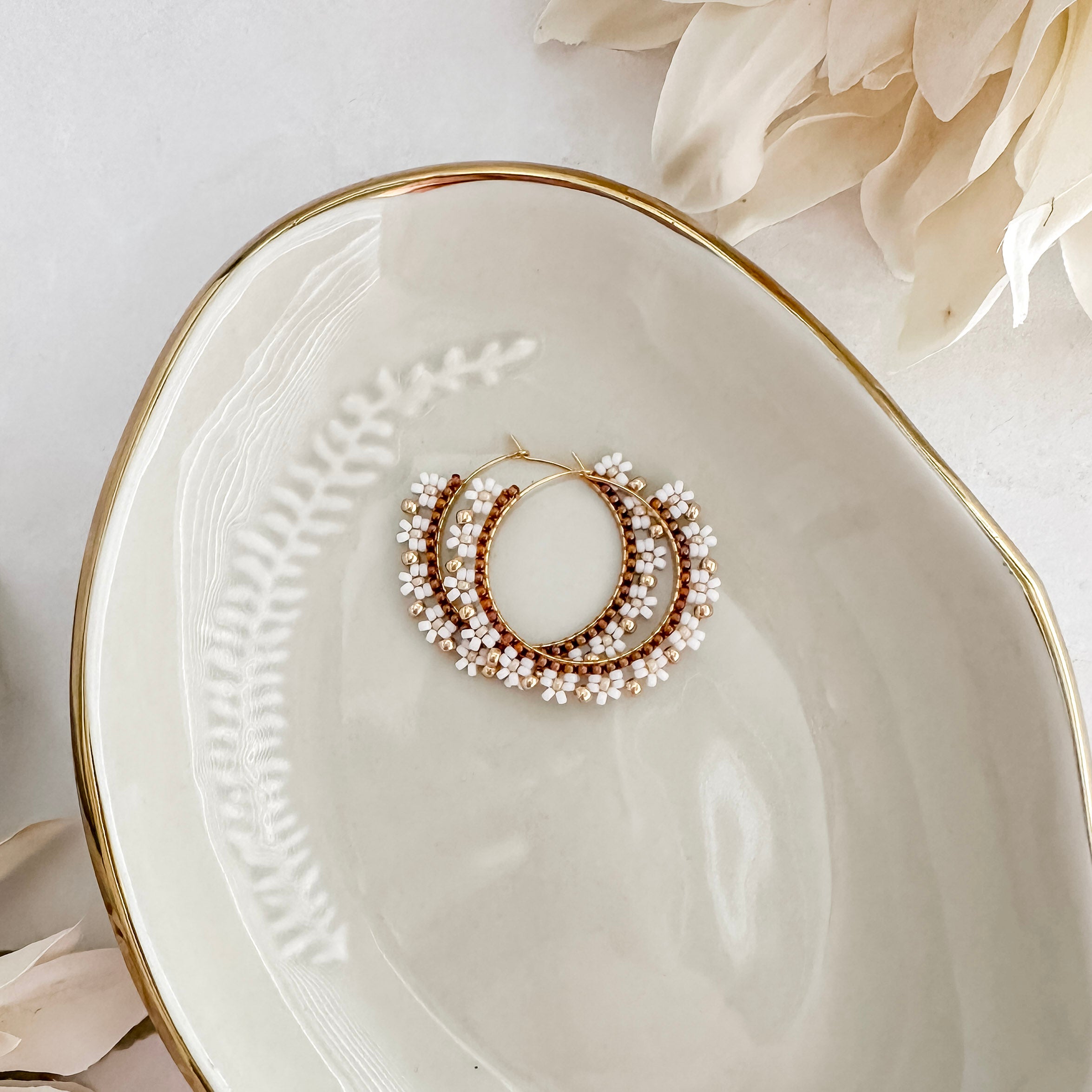 Beaded Daisy Hoop Earrings