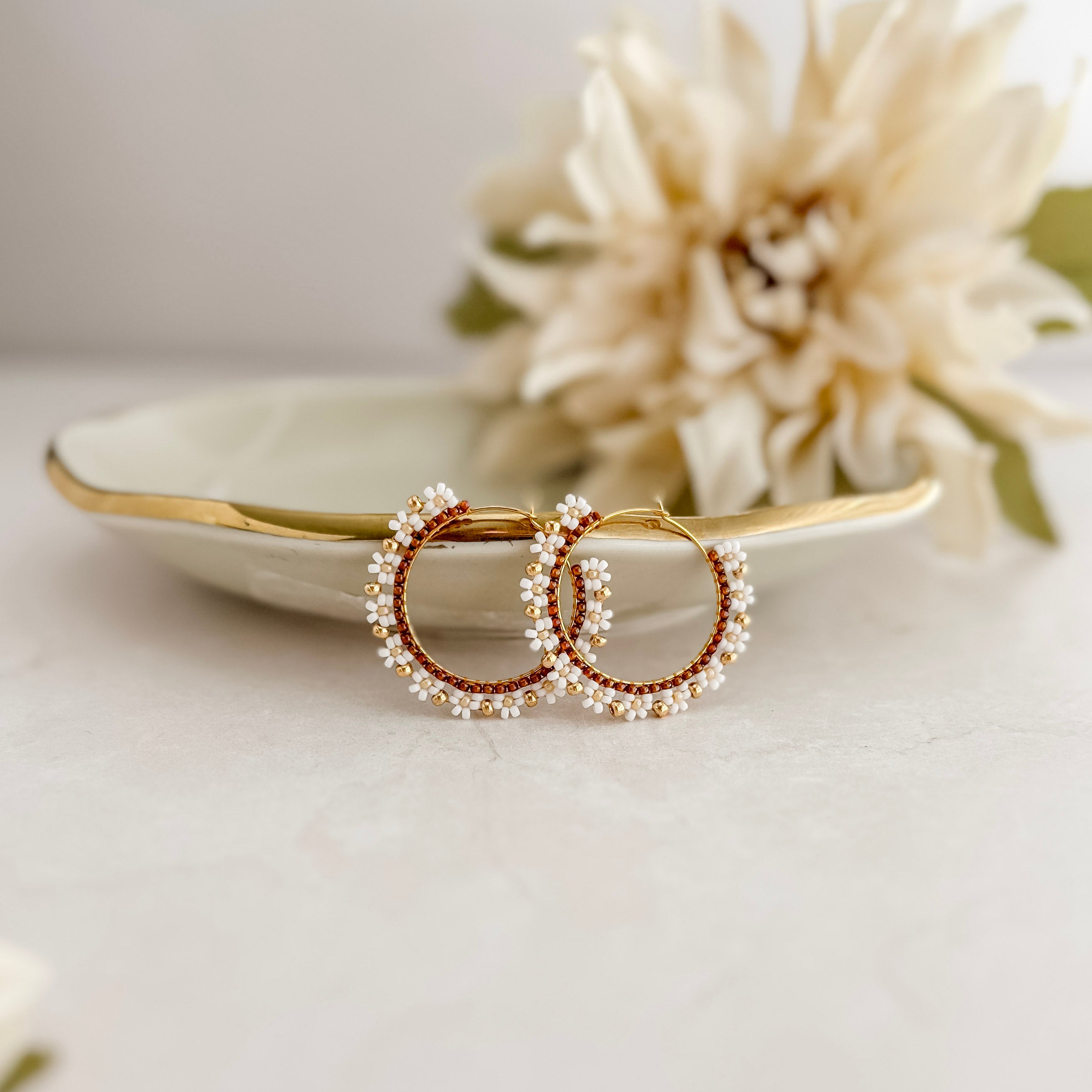 Beaded Daisy Hoop Earrings