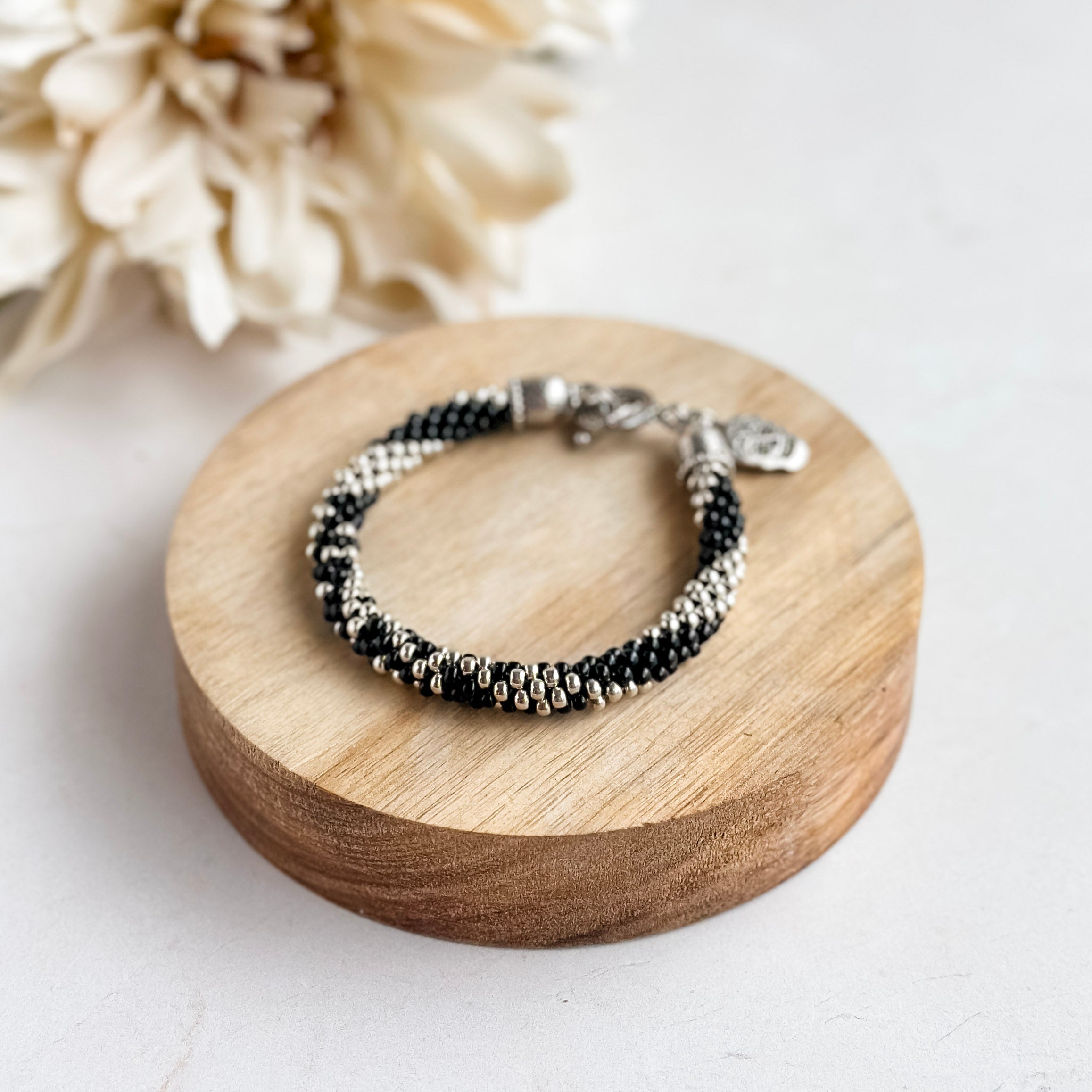 Black & Silver Sugar Skull Kumihimo Bracelet