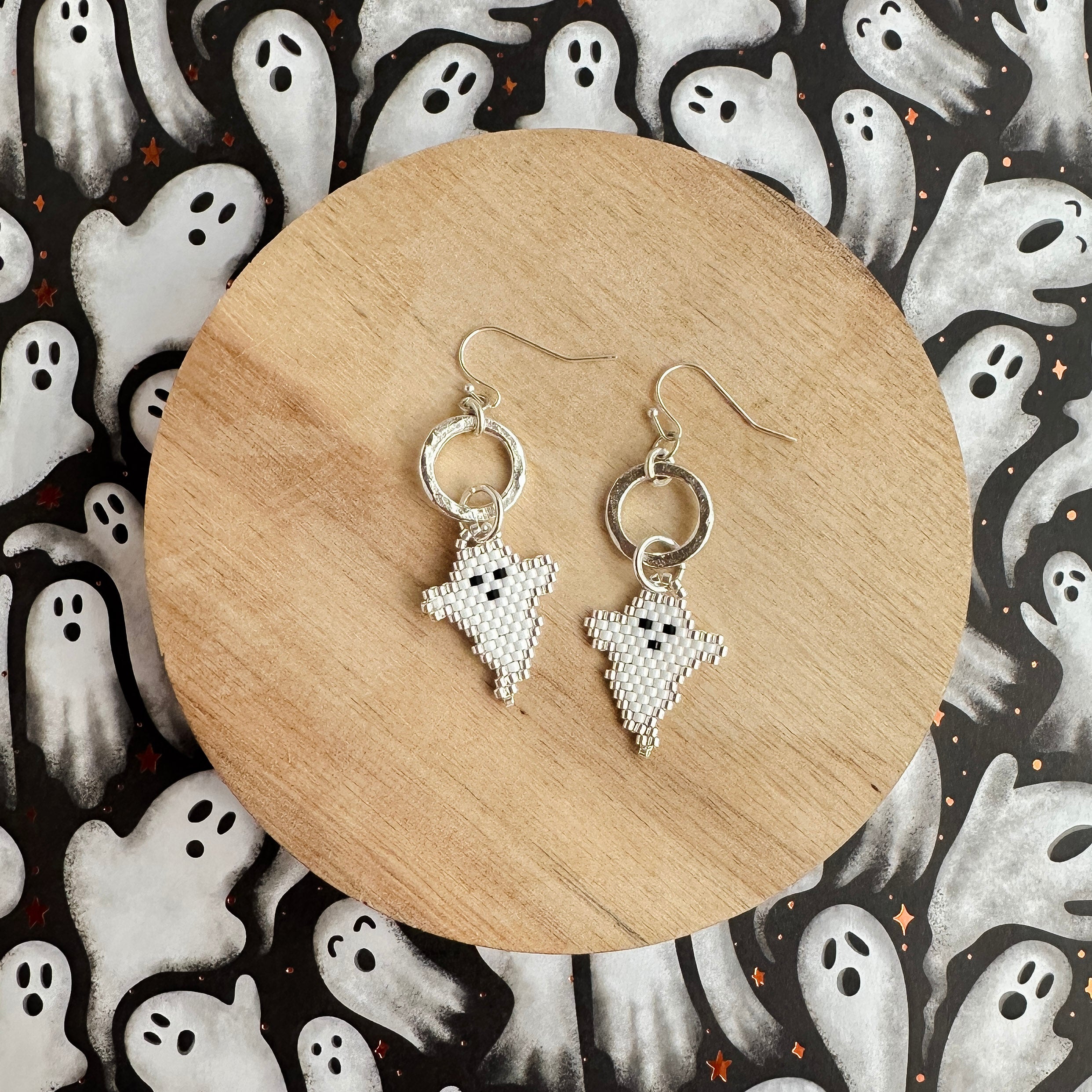 Cute White and Silver Ghost Earrings
