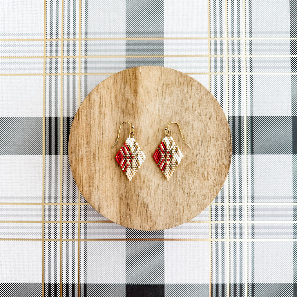 Red and Gold Plaid Diamond Earrings