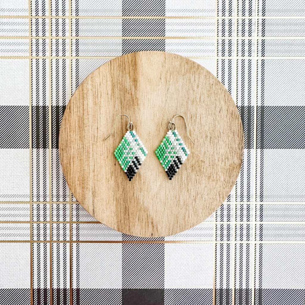 Green and White Plaid Diamond Earrings