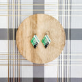 Green and White Plaid Diamond Earrings