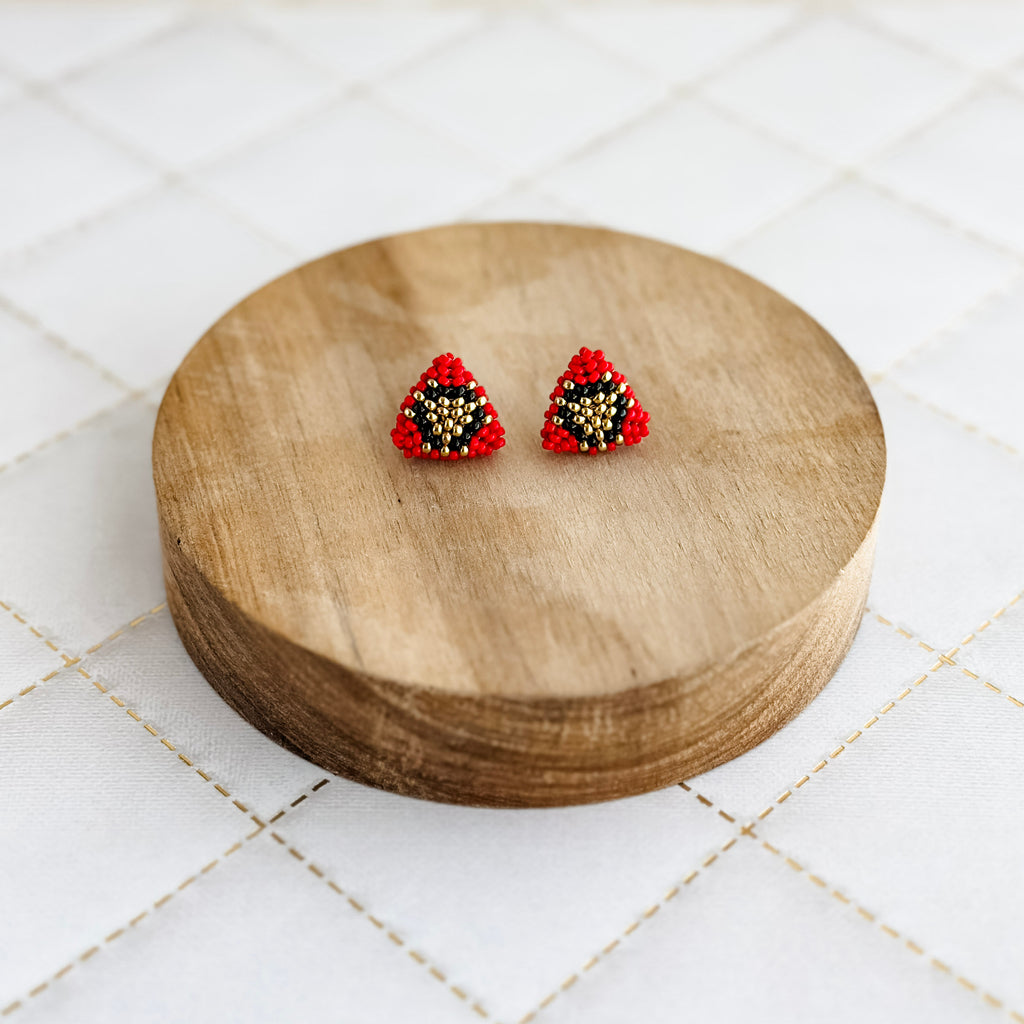 Red Peyote Puff Earrings