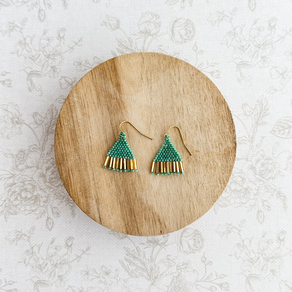 Petite Emerald Gold Fringe Earrings