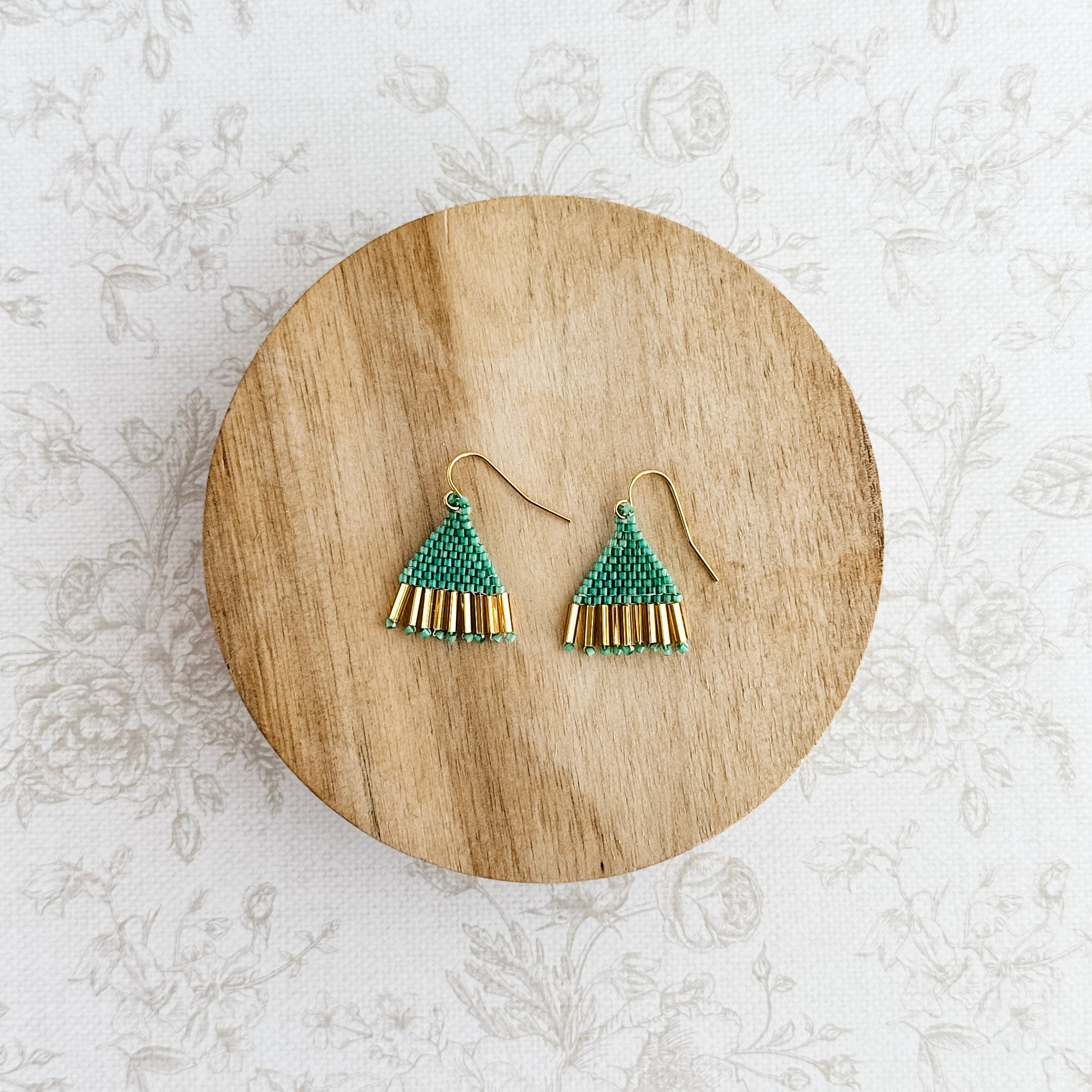 Petite Emerald Gold Fringe Earrings