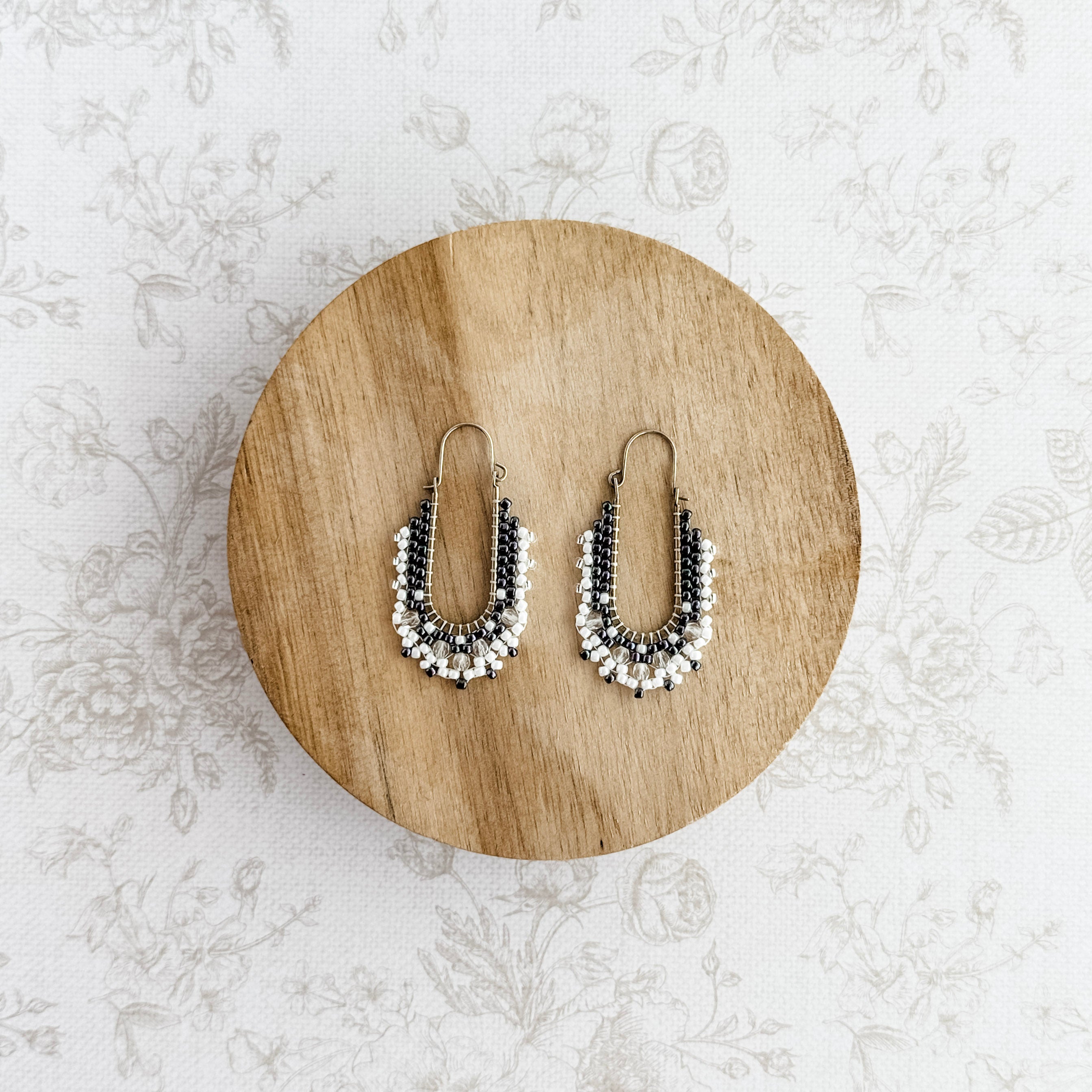 Navy Blue Filigree Drop Hoop Beaded Earring