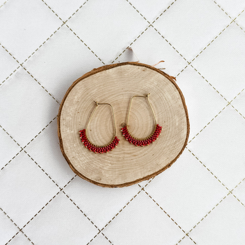 Gold and Red Lace Earrings