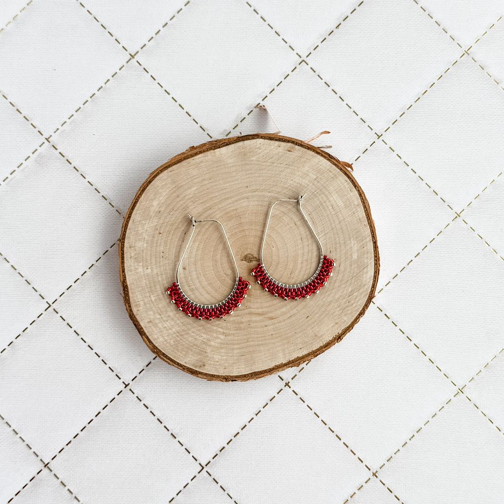 Silver and Red Holiday Lace Earrings