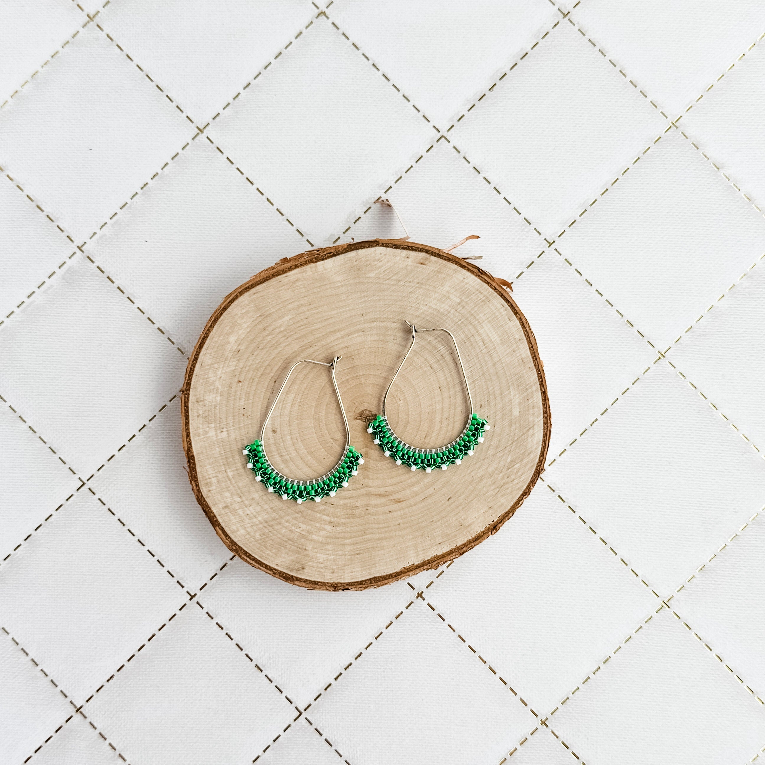 Silver and Green Lace Earrings