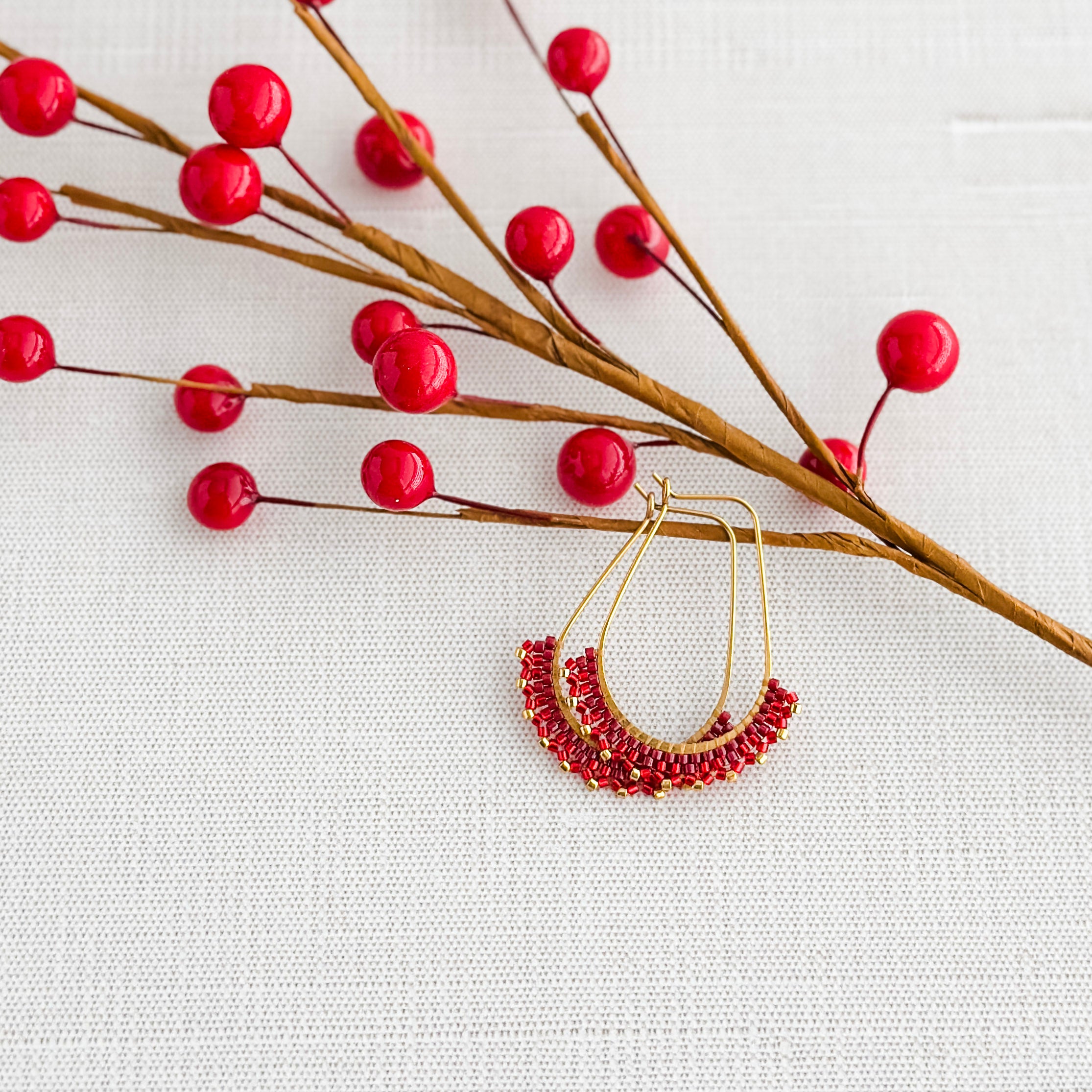 Gold and Red Lace Earrings