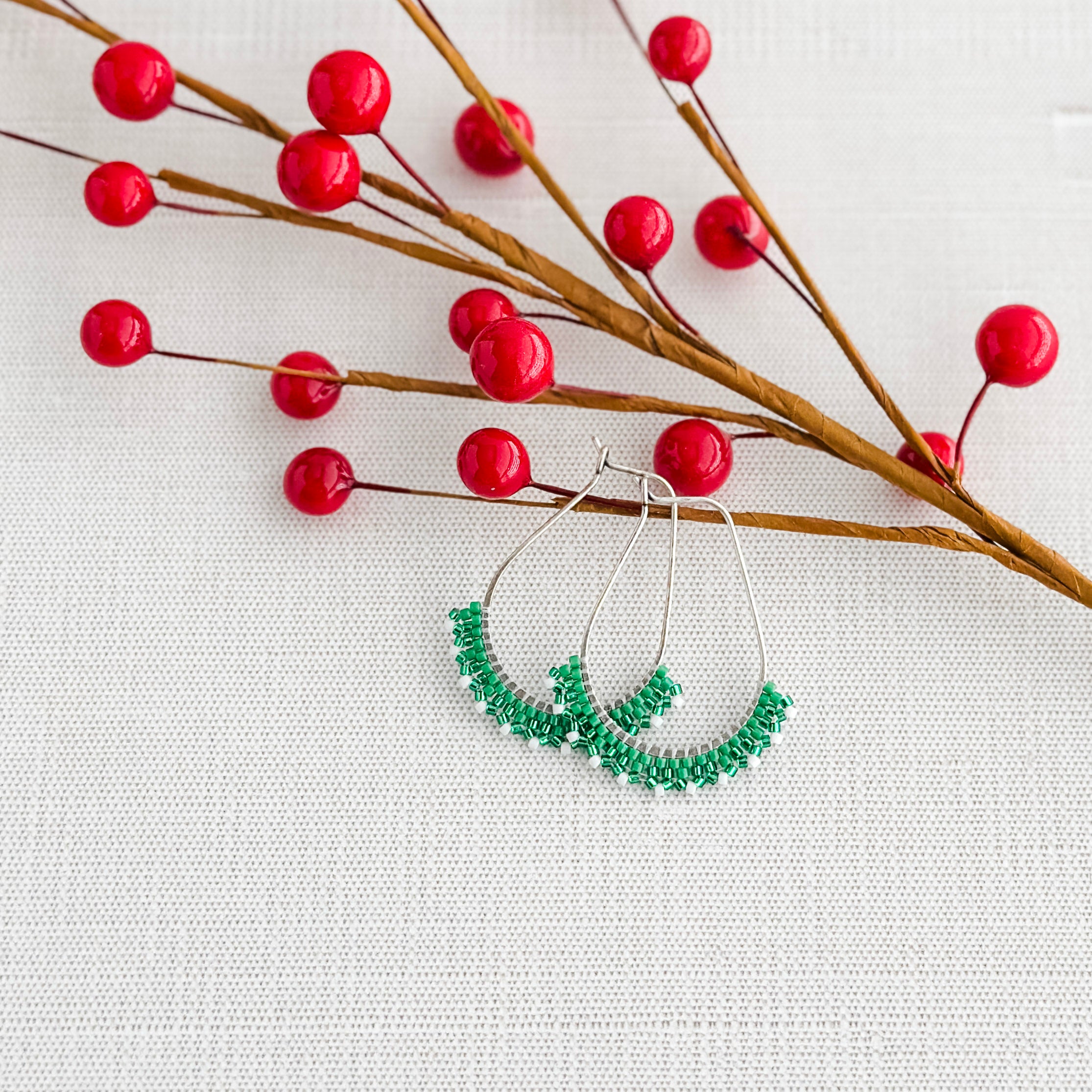 Silver and Green Lace Earrings