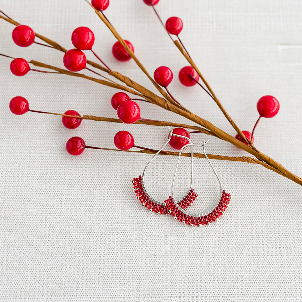 Silver and Red Holiday Lace Earrings