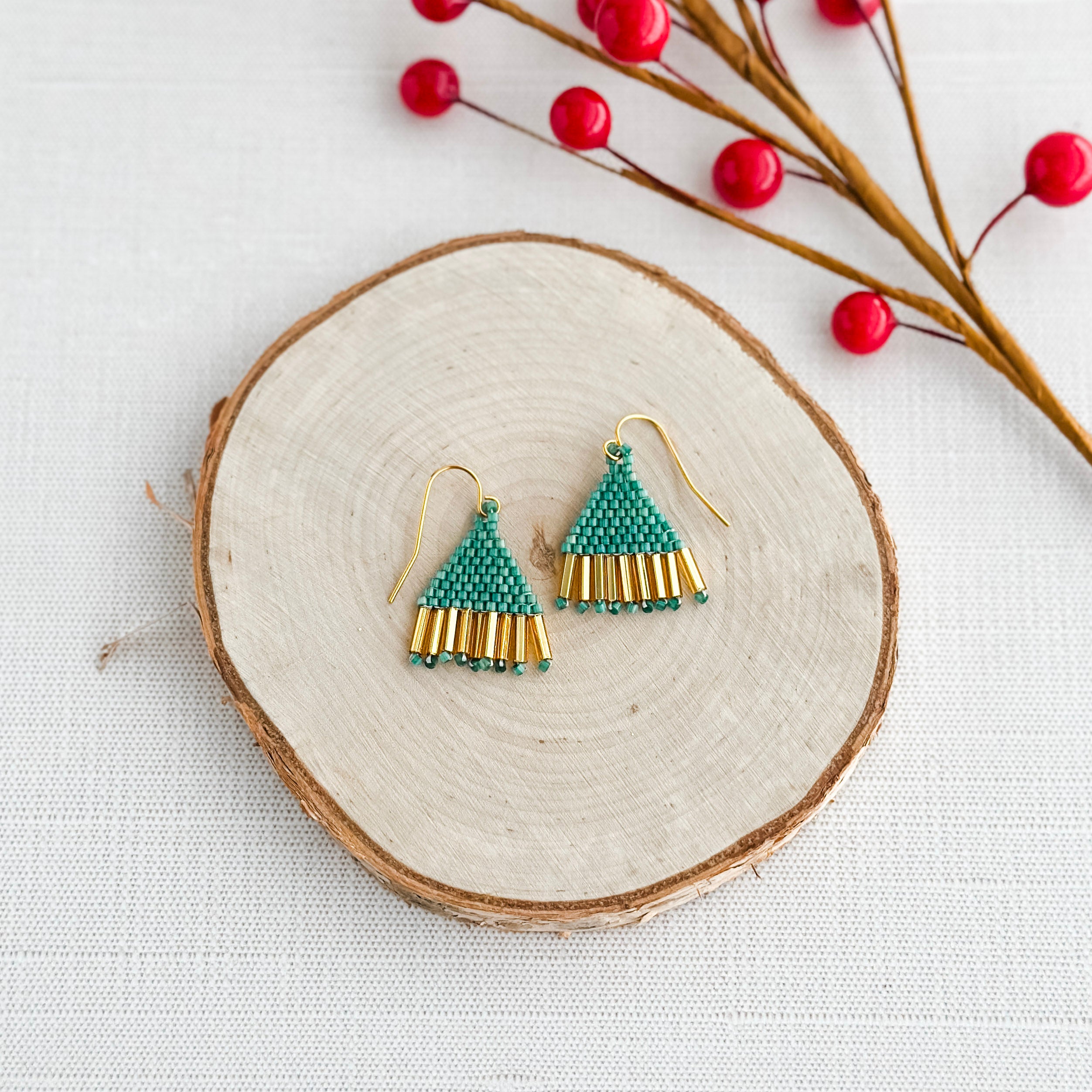 Petite Emerald Gold Fringe Earrings