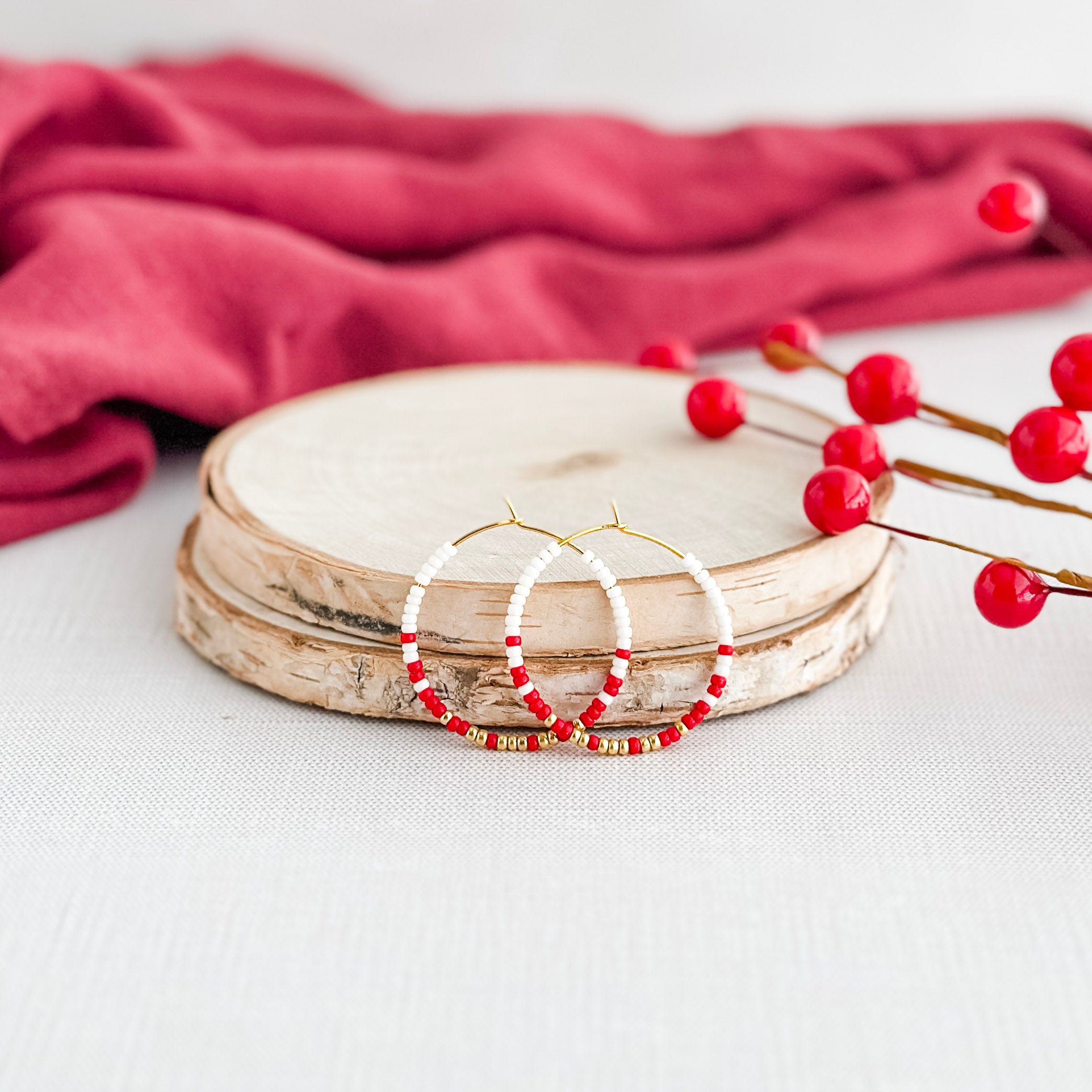 Candy Cane Holiday Hoop Earrings