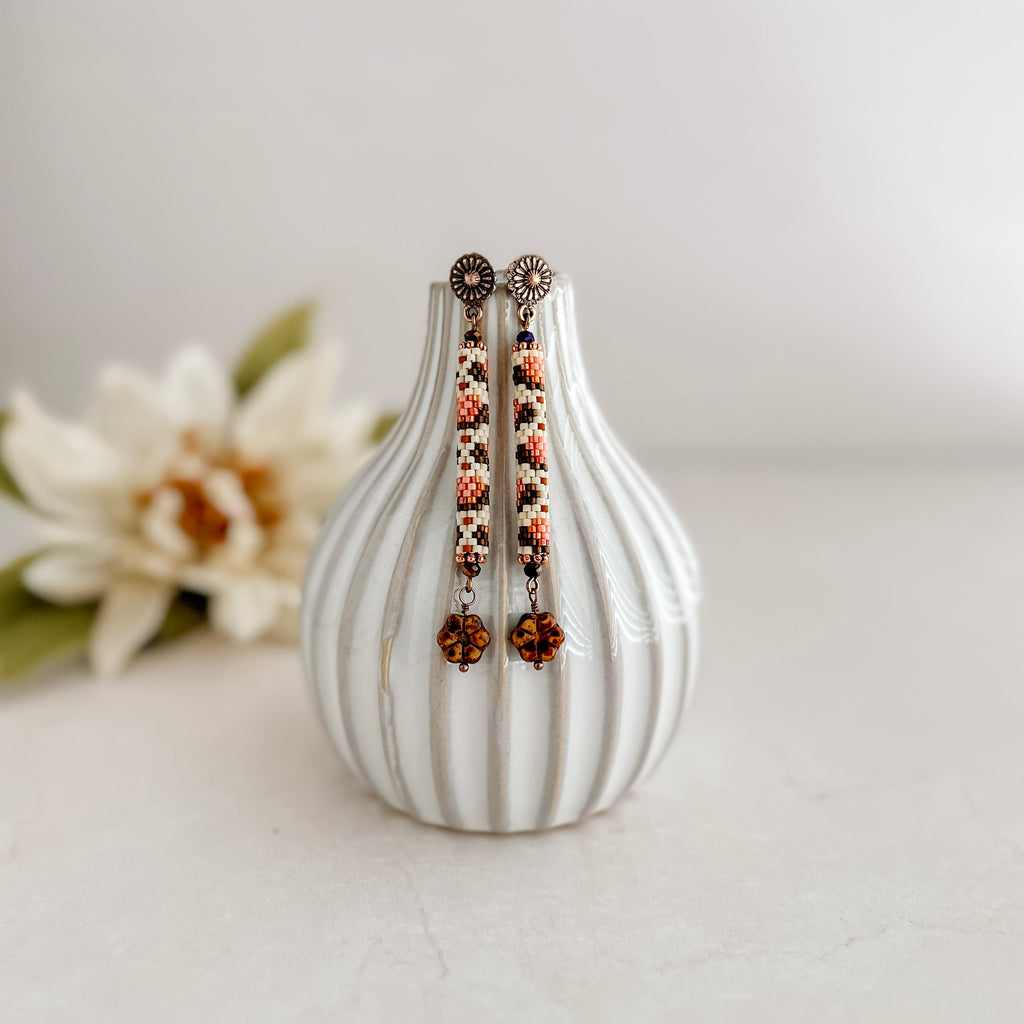 Peyote Copper Floral Dangle Earrings