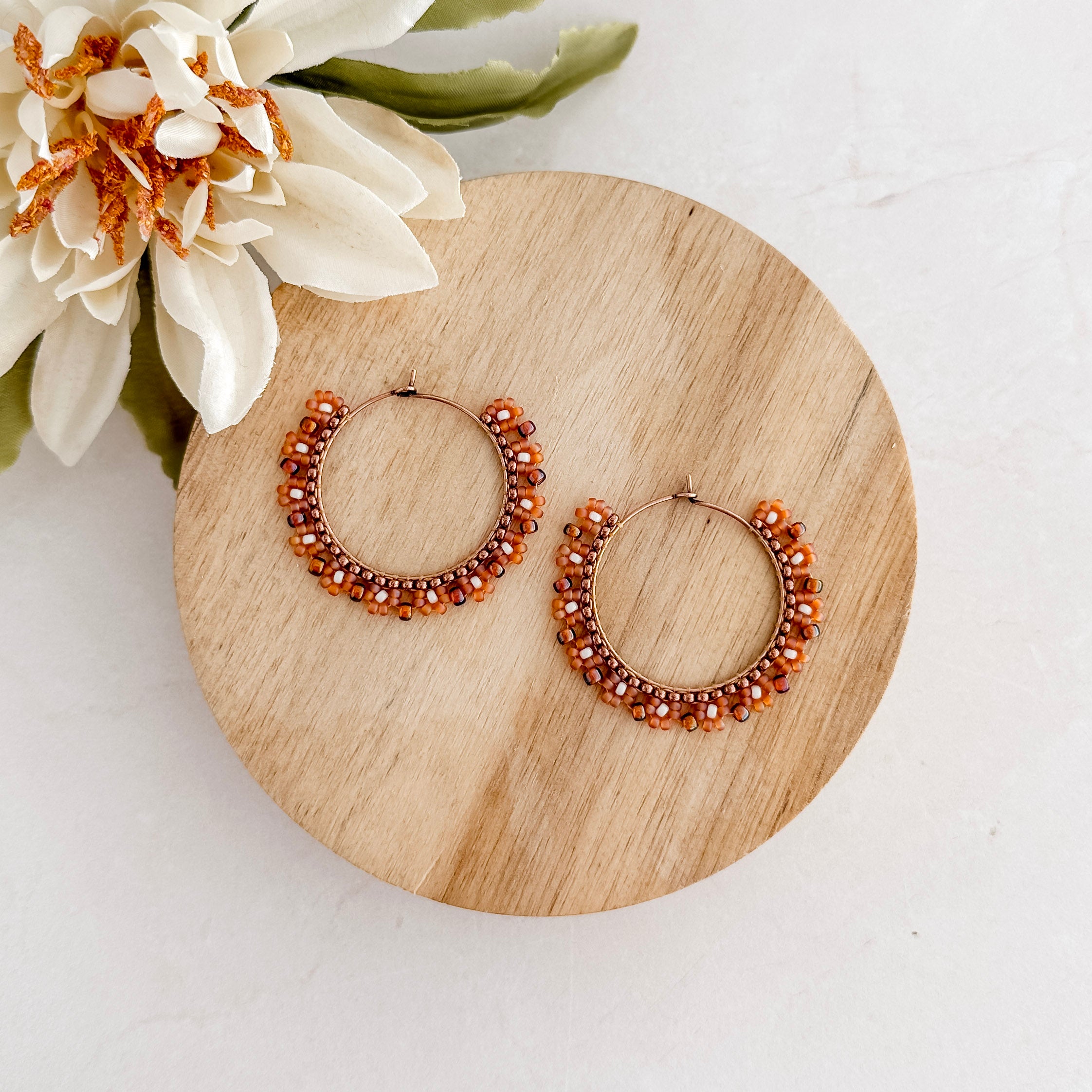 Beaded Daisy Hoop Earrings