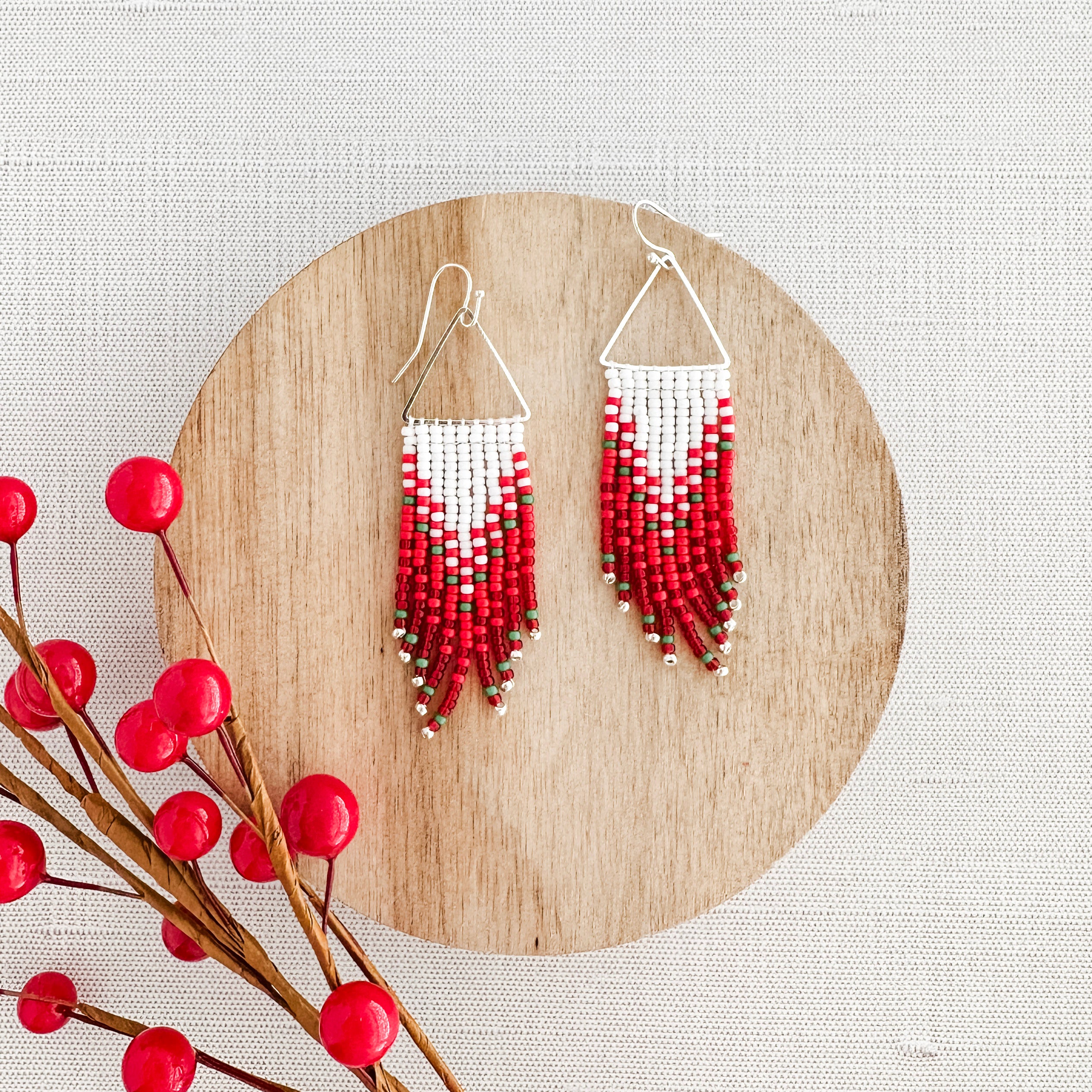 Festive Red and White Fringe Earrings