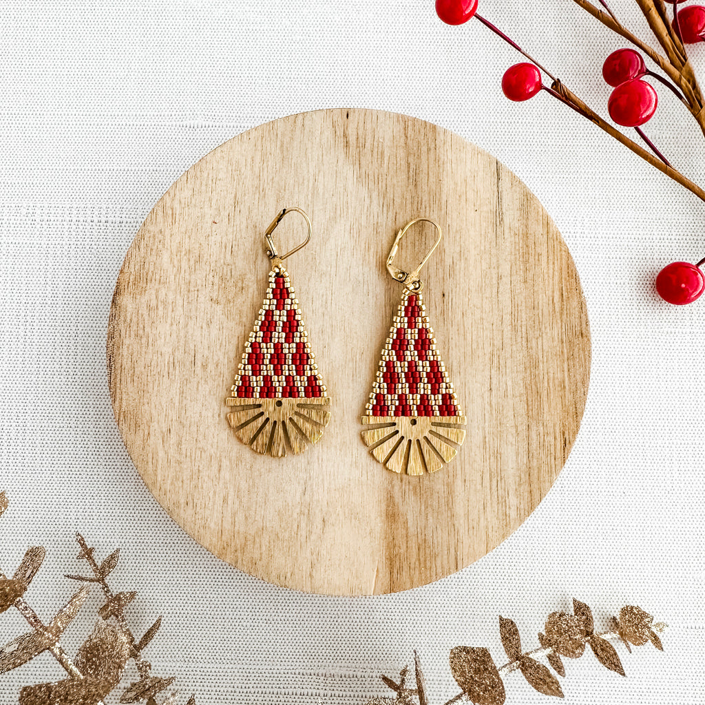Art Deco Holiday Red Earrings