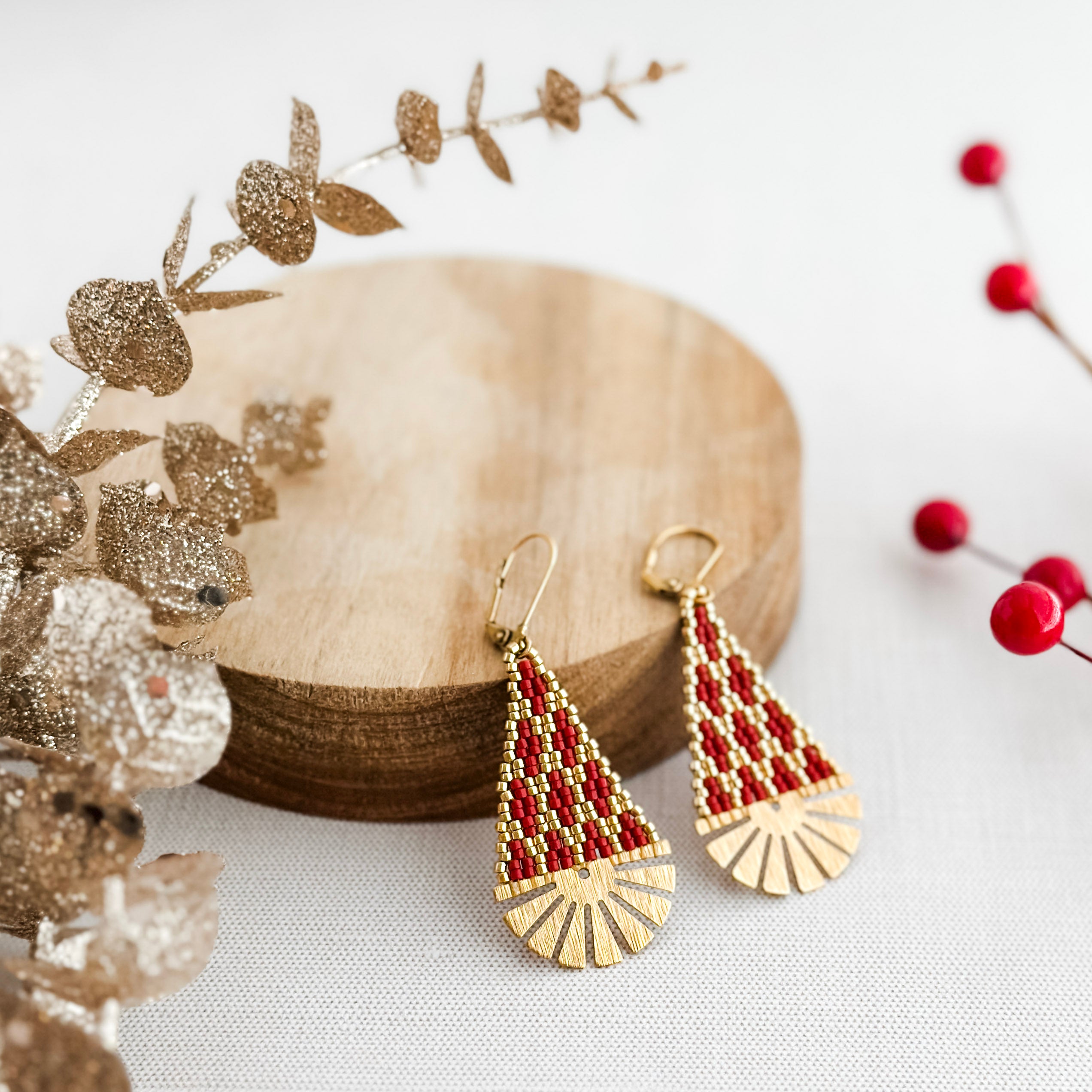 Art Deco Holiday Red Earrings