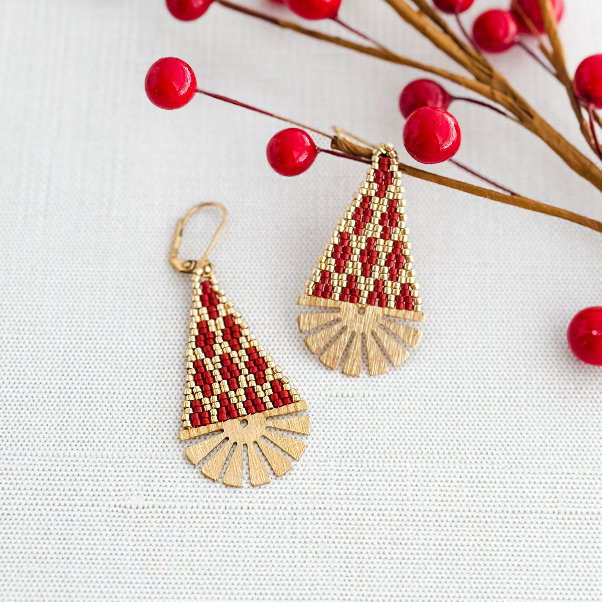 Art Deco Holiday Red Earrings