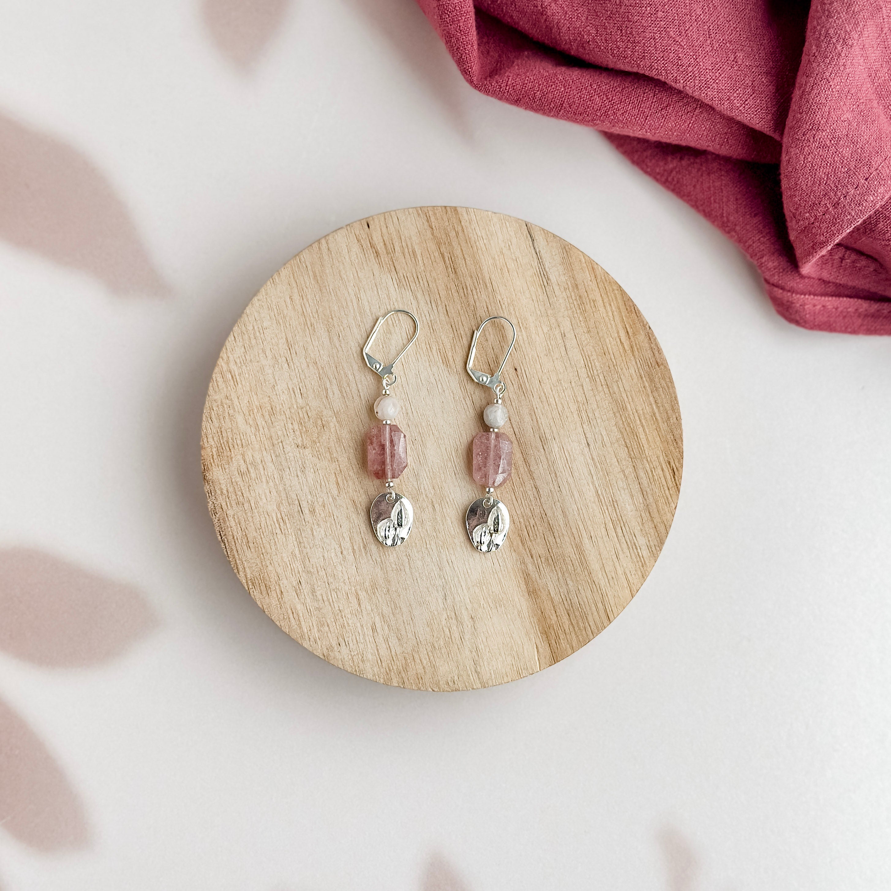Strawberry Quartz Rose Earrings