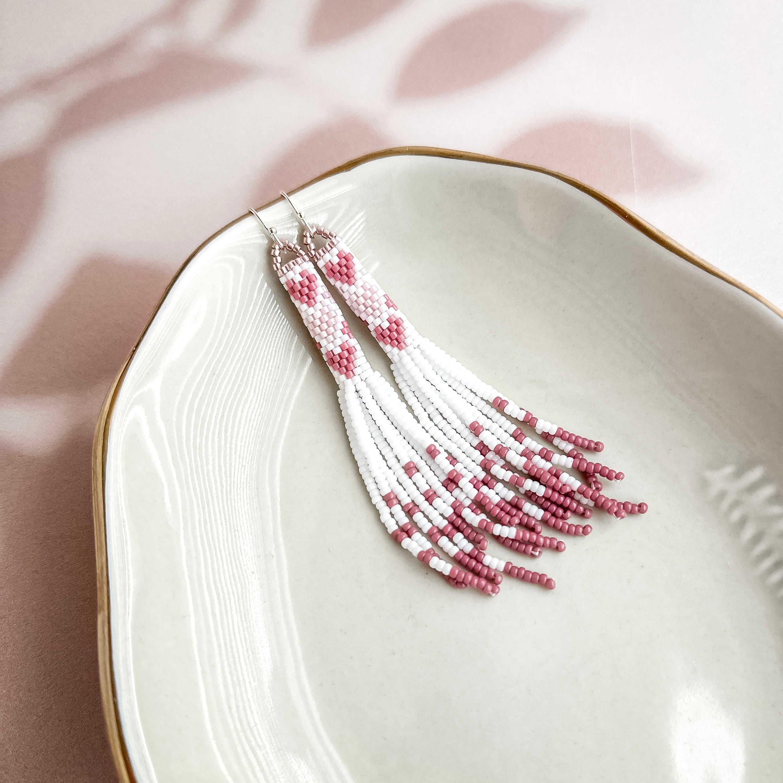 Peyote Heart Fringe Earrings