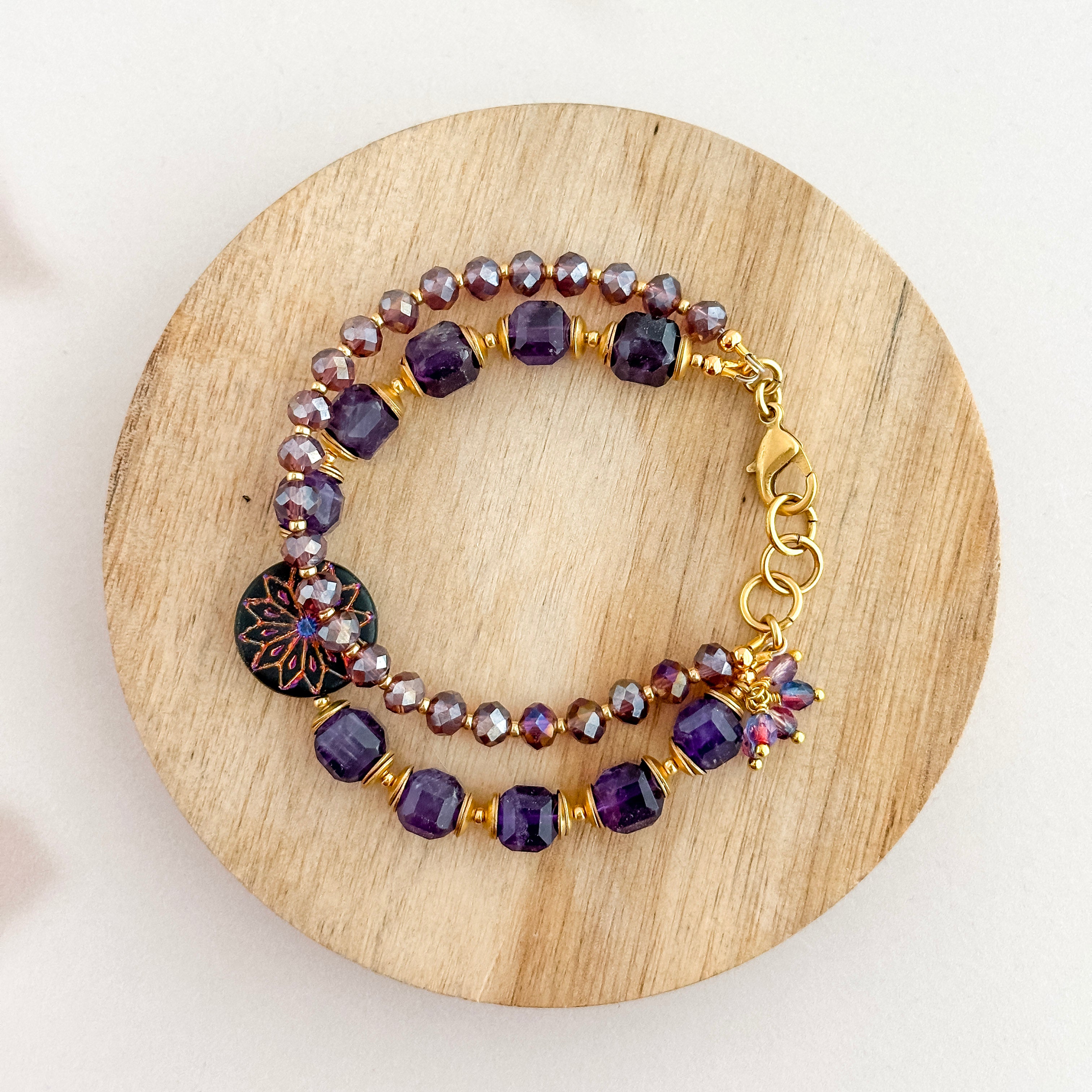 Lavish Purple and Gold Gemstone Bracelet