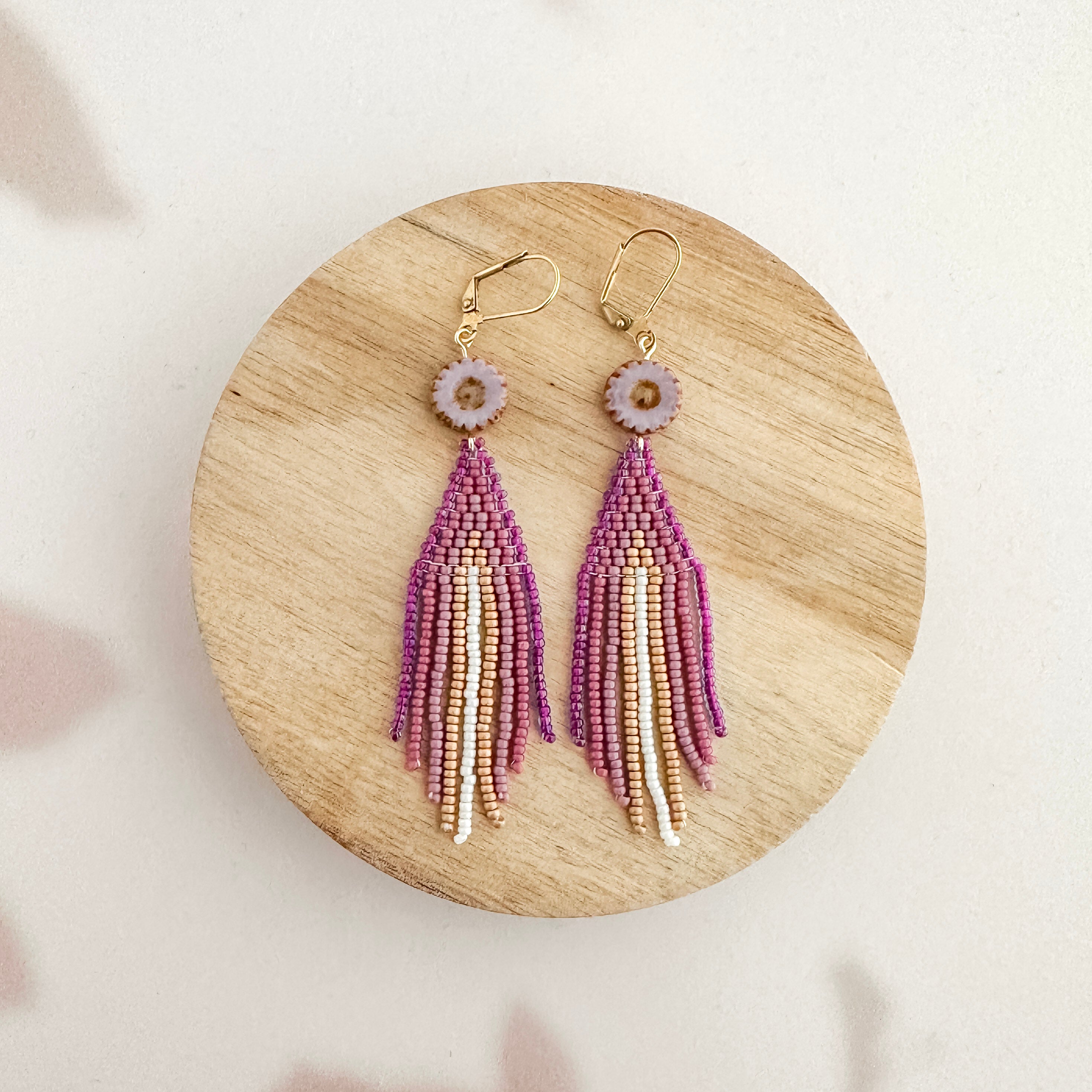 Purple Floral Fringe Earrings