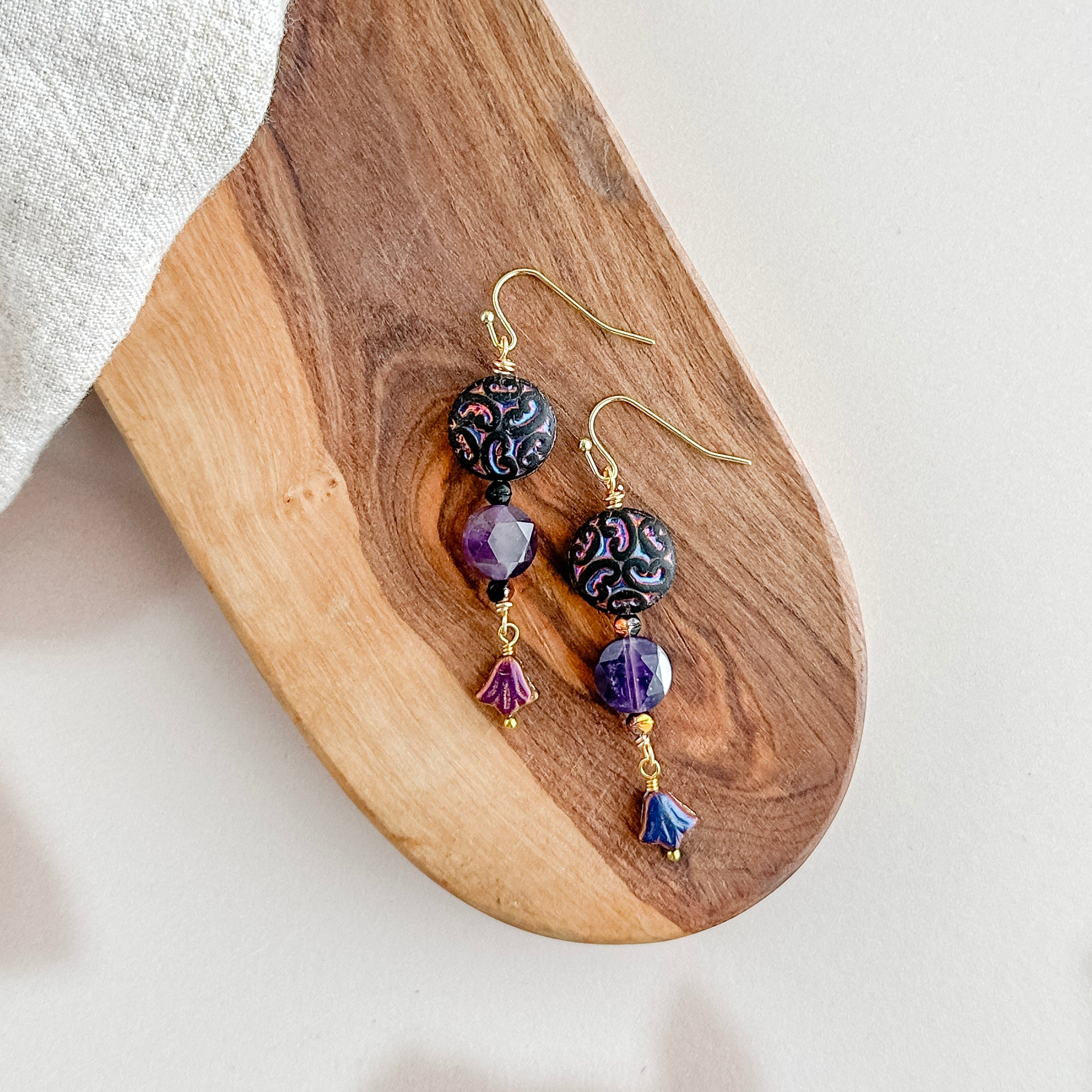 Purple Amethyst Coin Earrings