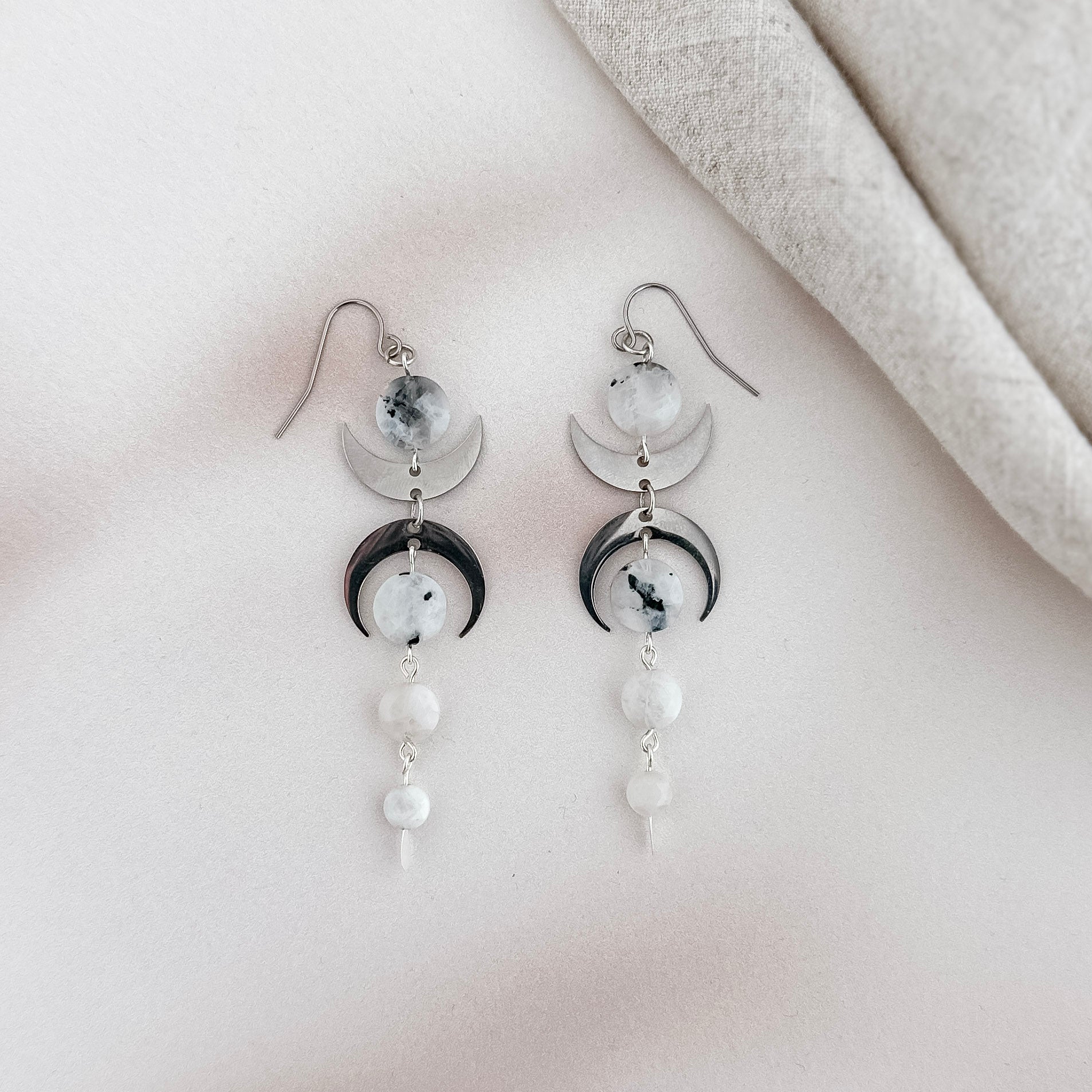 Moonstone Coin Celestial Earrings