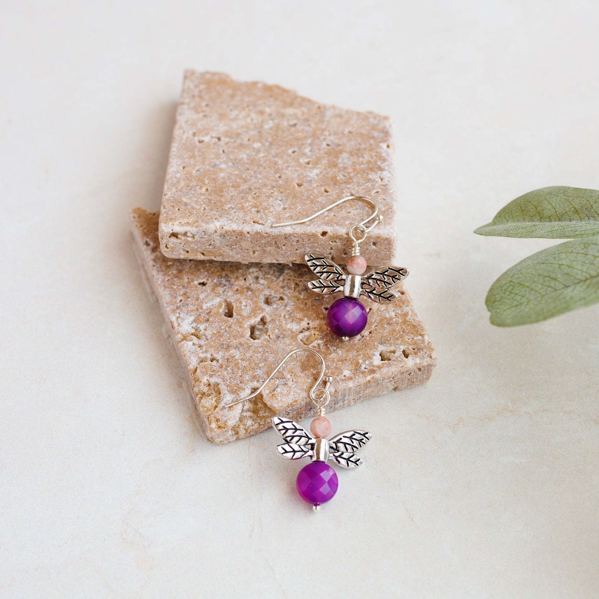 Purple Dragonfly Gemstone earrings