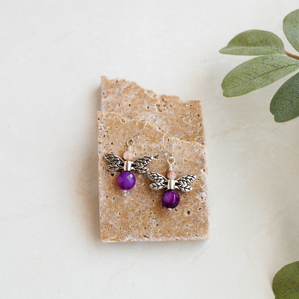 Purple Dragonfly Gemstone earrings