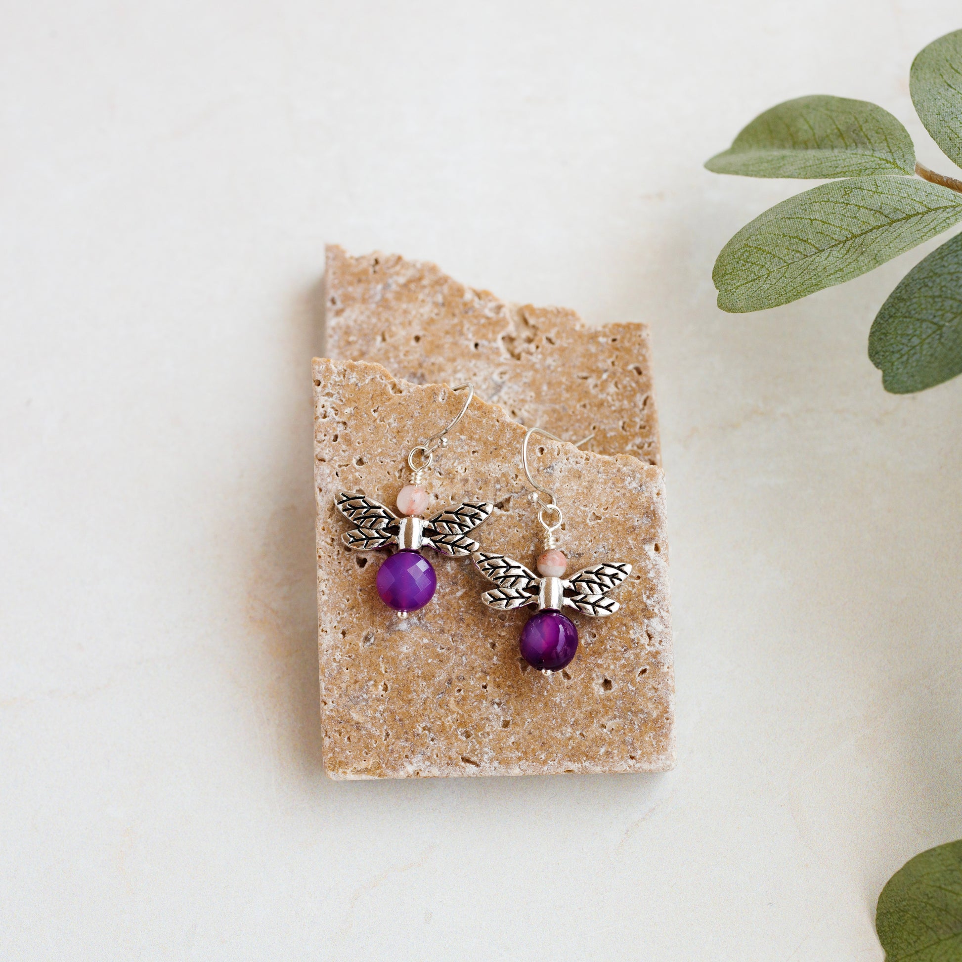 Purple Dragonfly Gemstone earrings