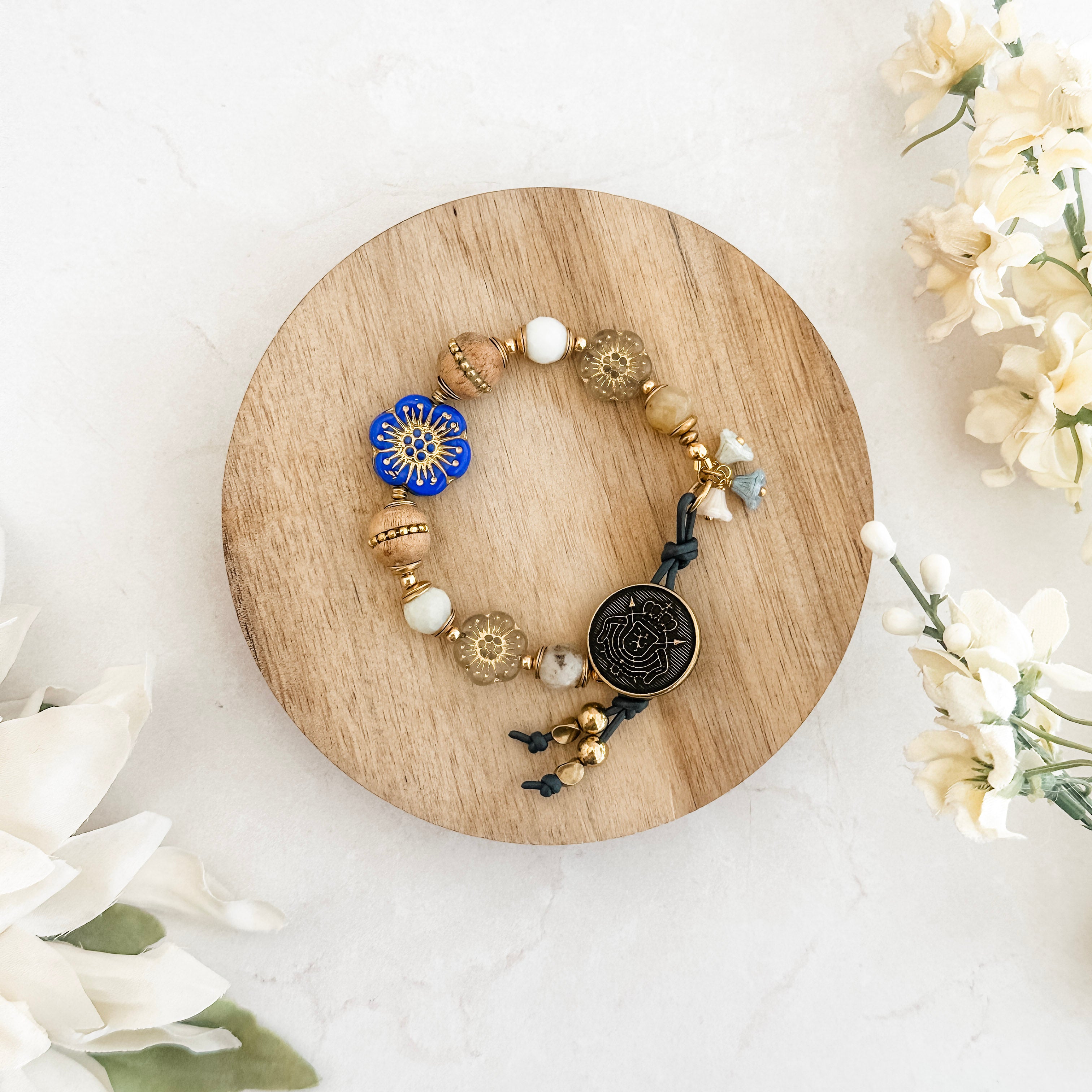Dark Blue Flower Button Bracelet