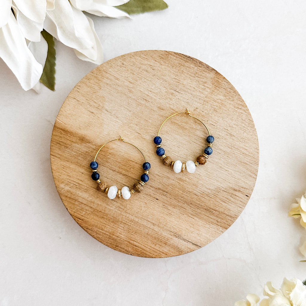 Sodalite Brass Hoop Earrings