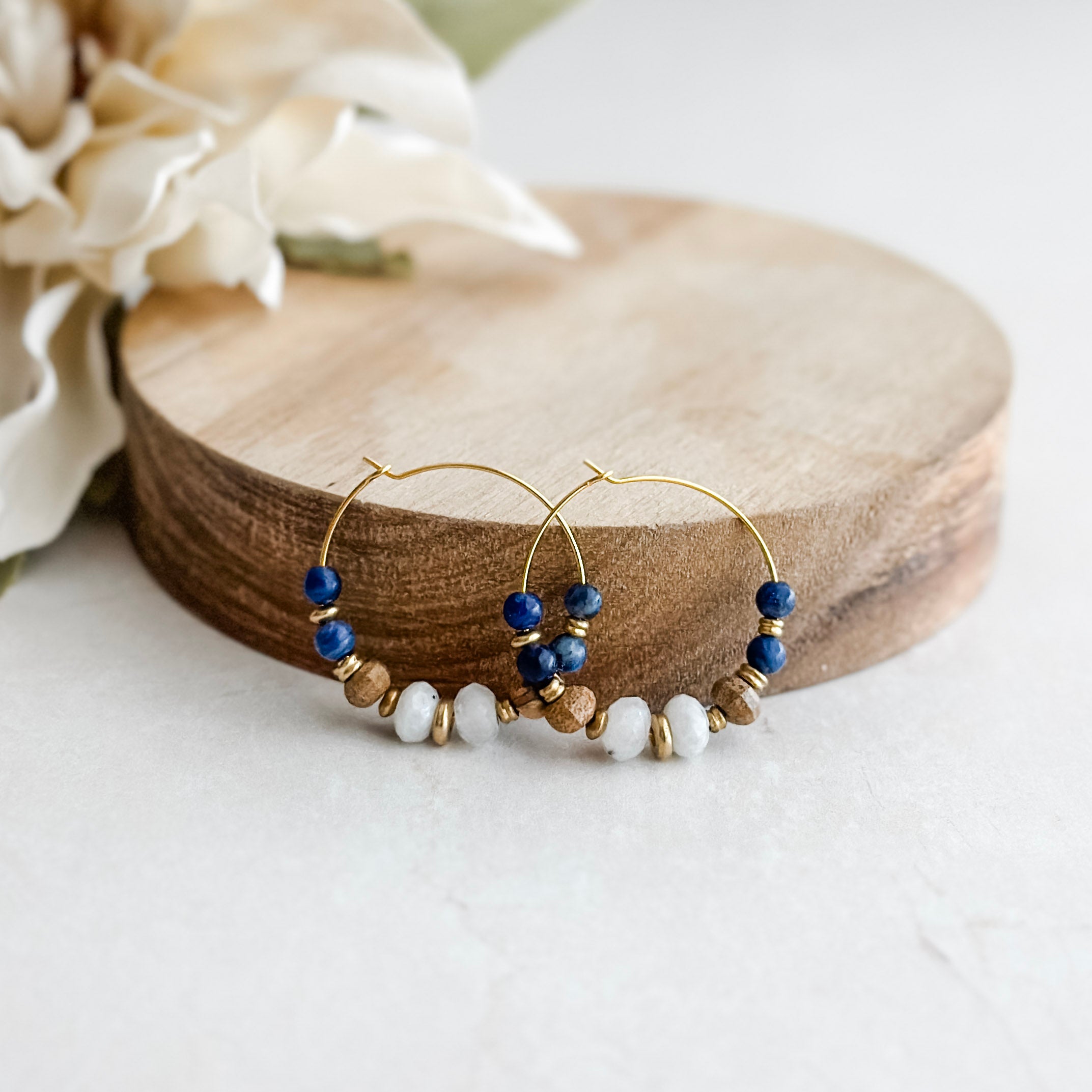 Sodalite Brass Hoop Earrings