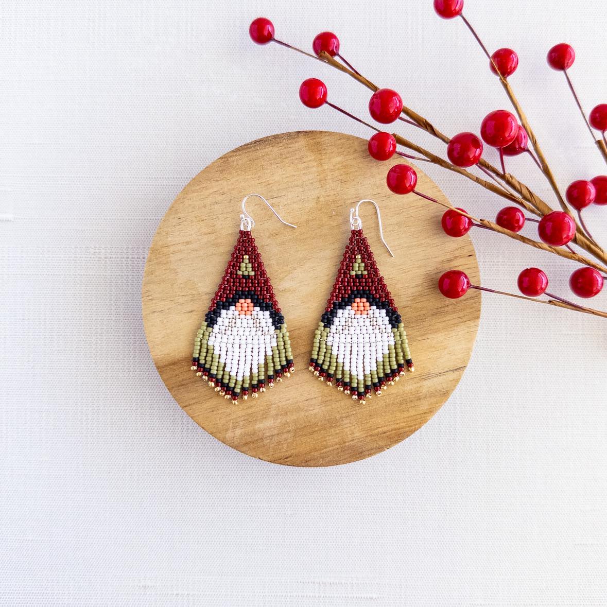 Christmas Gnome Beaded Fringe Earrings - Earrings - Elizabeth Bergesen