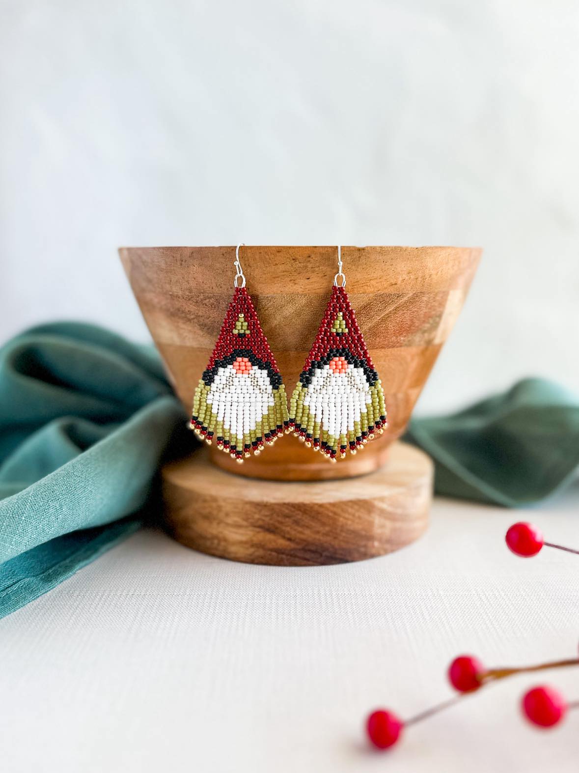 Christmas Gnome Beaded Fringe Earrings - Earrings - Elizabeth Bergesen